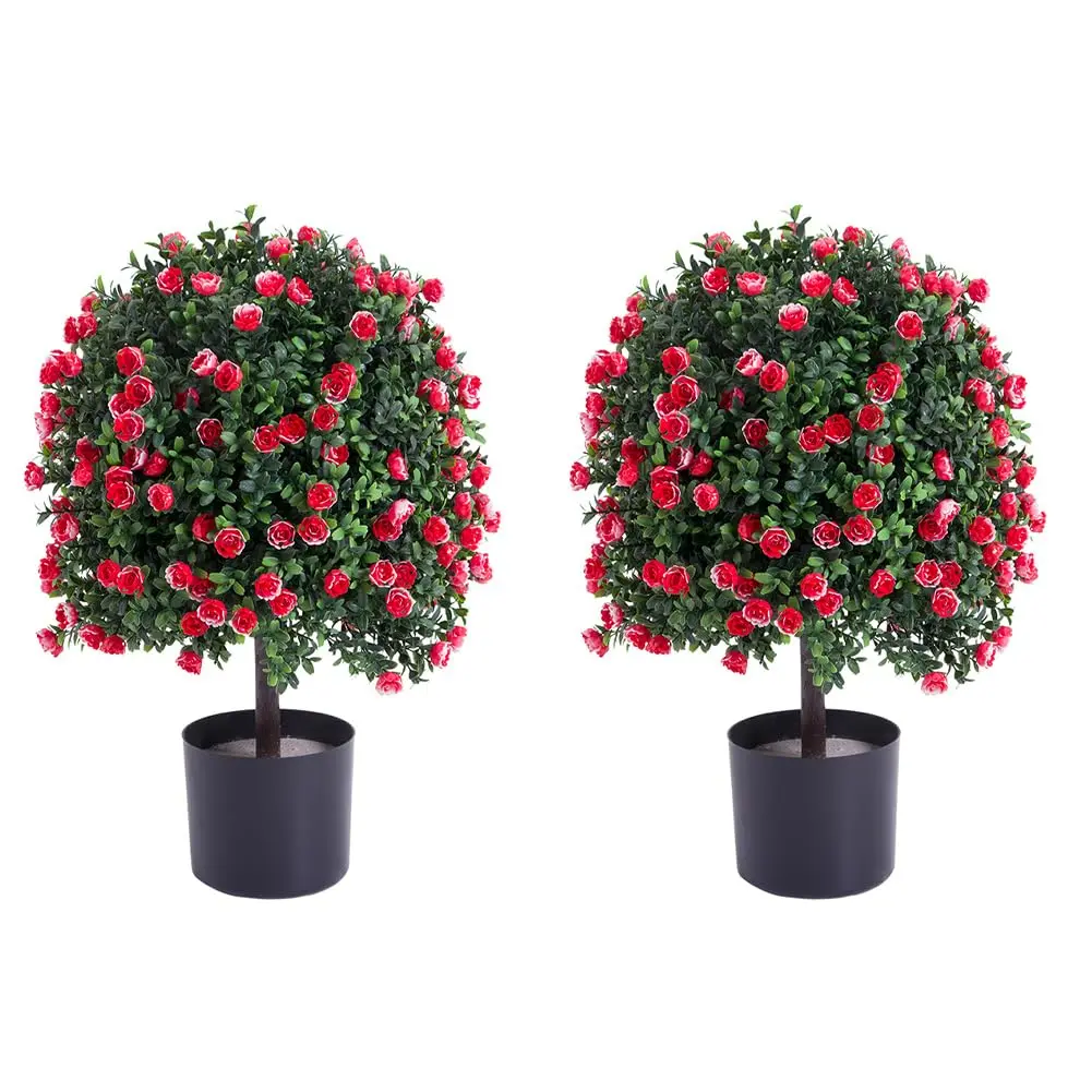 GARVEE 21.65in UV-Resistant Artificial Rose Topiary Ball in Pot, Premium PE No-Smell Faux Shrub for Indoor Outdoor Garden Decor