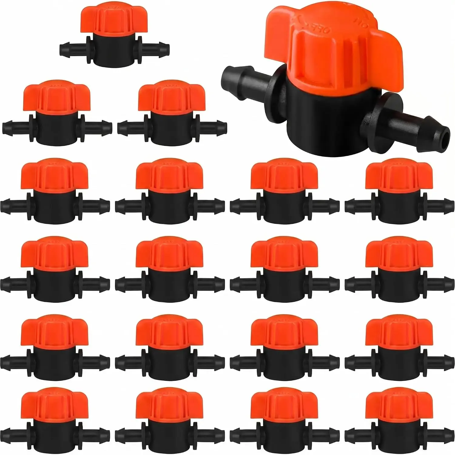 20 count 1/4 Inch Drip Irrigation Shut Off Valves | In-Line Barbed Flow Control, Anti-Drop Design, For 1/4" Drip Tubing, Garden Irrigation System, Lawn & Greenhouse Watering