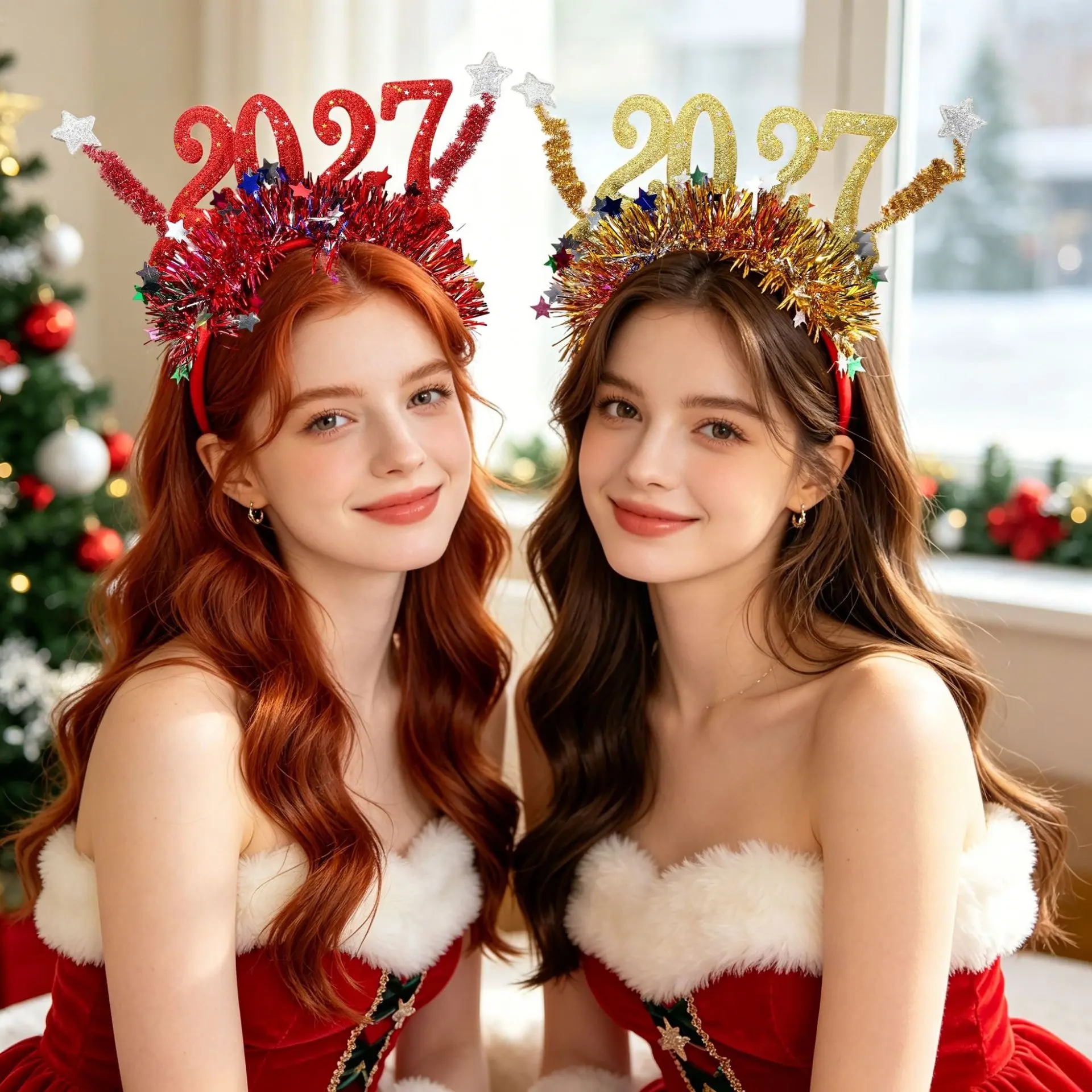 New Year's Eve Headband 2027, Christmas Theme Party Accessory, Star and Glitter Design, Single Piece, Festival Celebration Decor