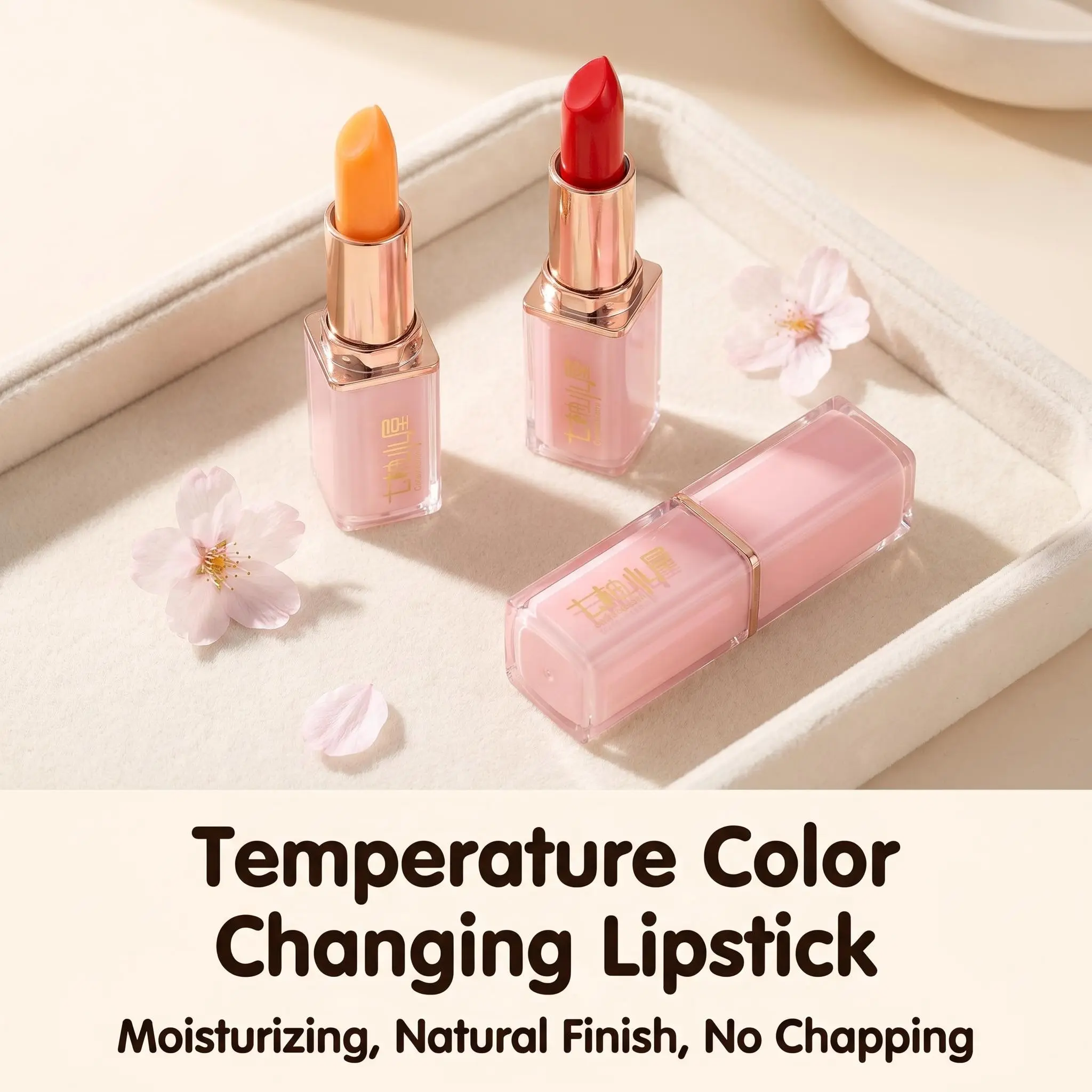 Natural Carotene Cherry Temperature-Sensitive Lipstick, Long-Lasting, Non-Staining, Moisturizing, Fade Lines, Boosts Complexion, Daily Use