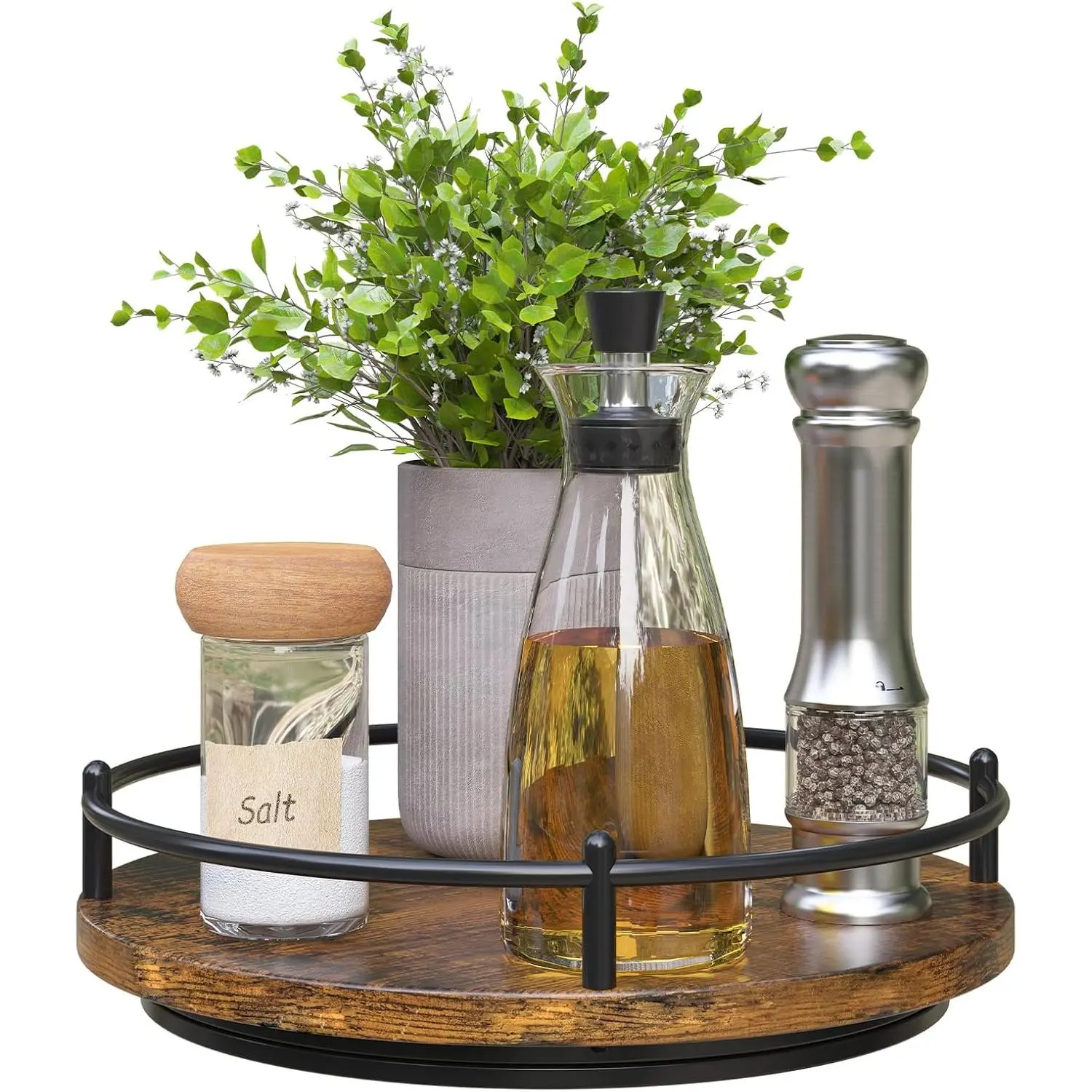 Lazy Susan Organizer:9 Inch Rotating  Rack for Kitchen Countertop Round Wooden Turntable Holder for Cabinet, Dining Table, Cupboard Storage – Black