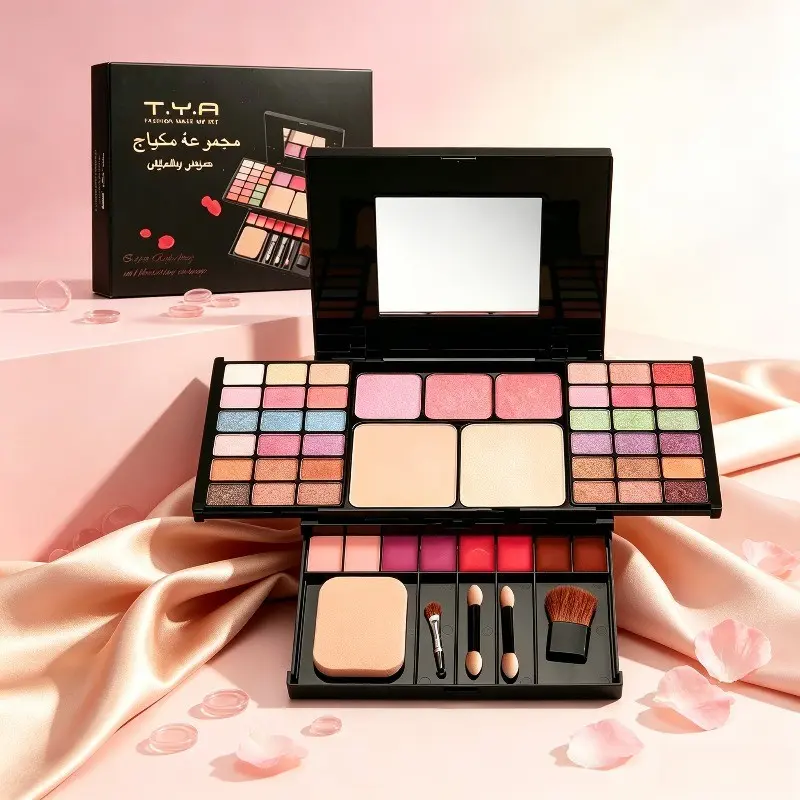 All-in-One Makeup Kit, 24-Color Eyeshadow Palette, 4 Shades Blush, 4 Shades Lip Gloss, 2 Shades Powder Cake, with Makeup Brushes & Mascara, Complete Cosmetic Set for Makeup Beginners, Makeup Sets