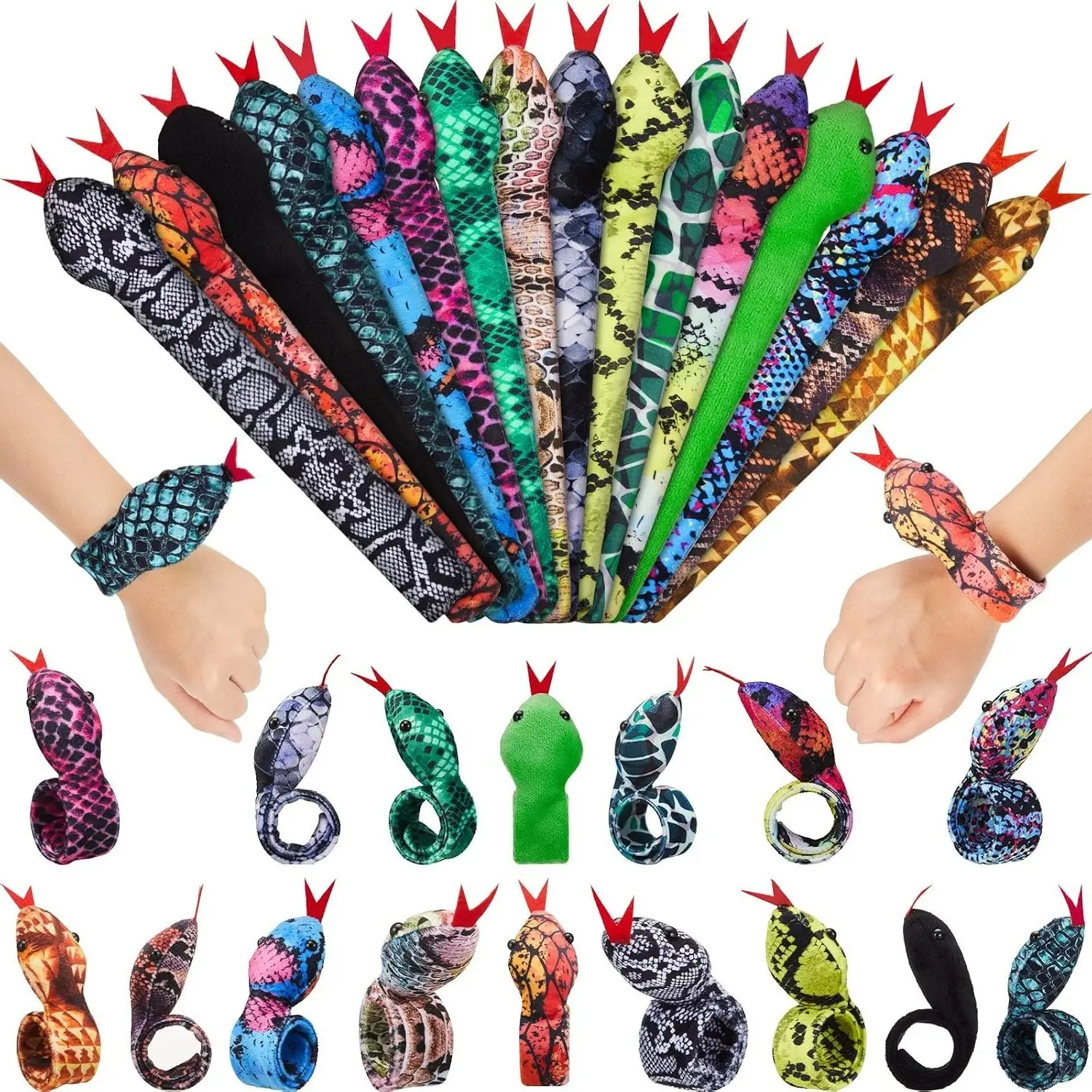 16 Pcs Halloween Snake Slap Bracelets Reptile Snap BraceletsGift