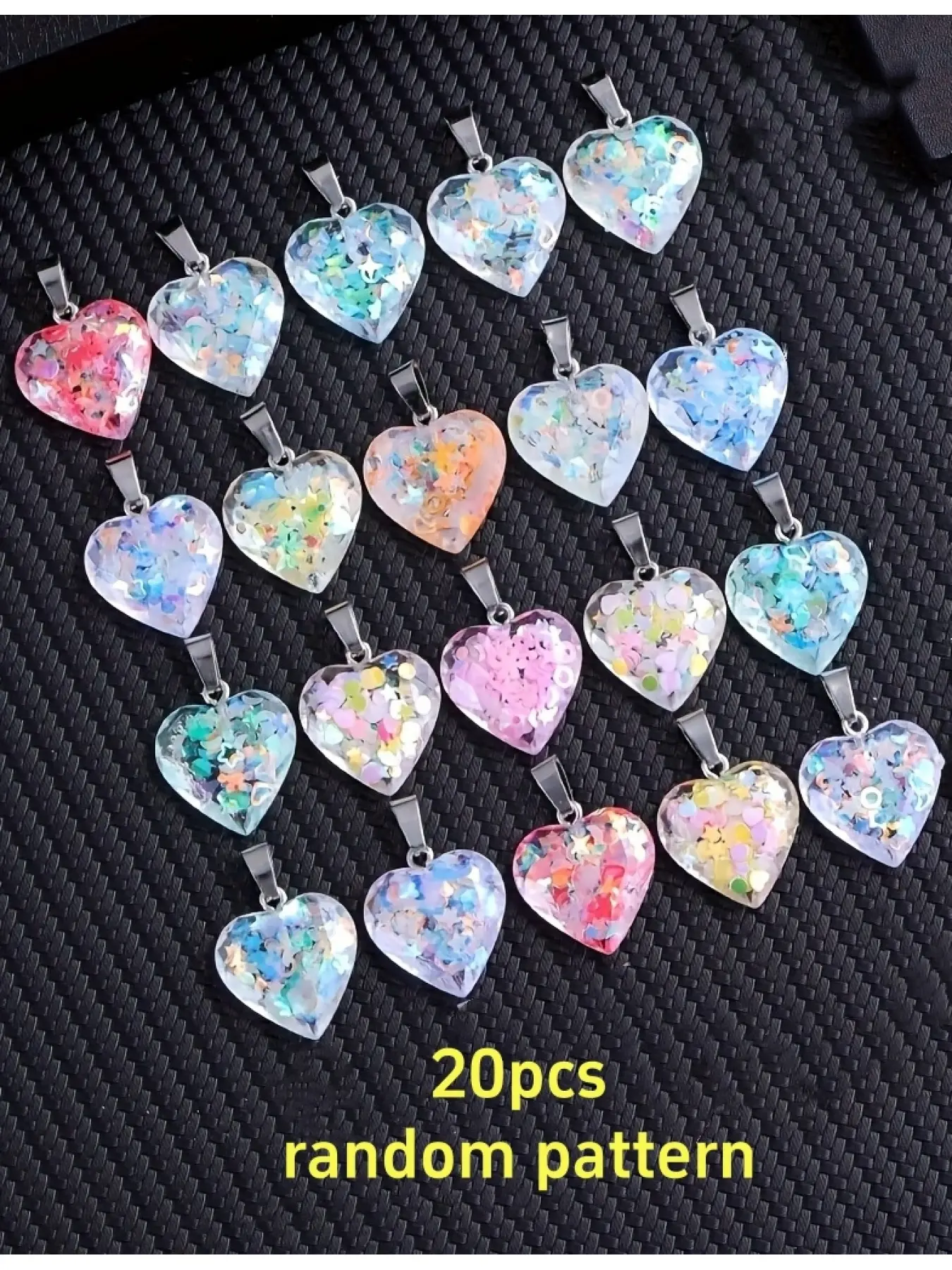 20Pcs Heart Charms Resin Sequins Pendants Bling Stylish Accessory Colorful Loose Beads for DIY Necklace Earrings Bracelet Jewelry Making Wedding Carnival Party Decorations Best Gift for Lover Family Friends Halloween Beaded Jewelry Accessories