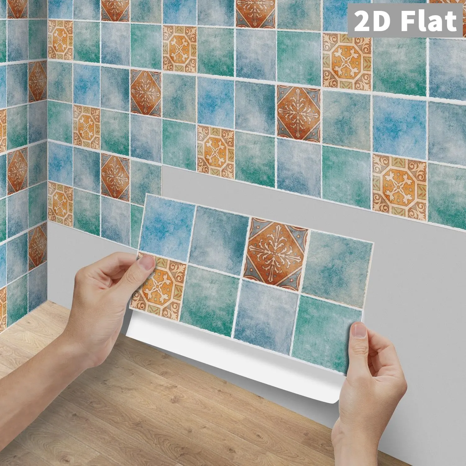 6/12/24/48PCS FG Mediterranean Vintage Tile Stickers PVC Crystal Film Peel & Stick Waterproof Kitchen Splashback Wall Decor