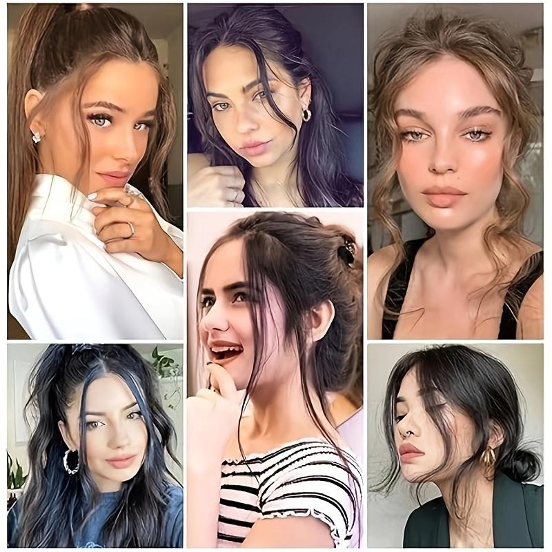 2pcs long side air bangs, wavy clip-in curtain bangs, front bangs for women's daily use, Christmas, music festival wigs