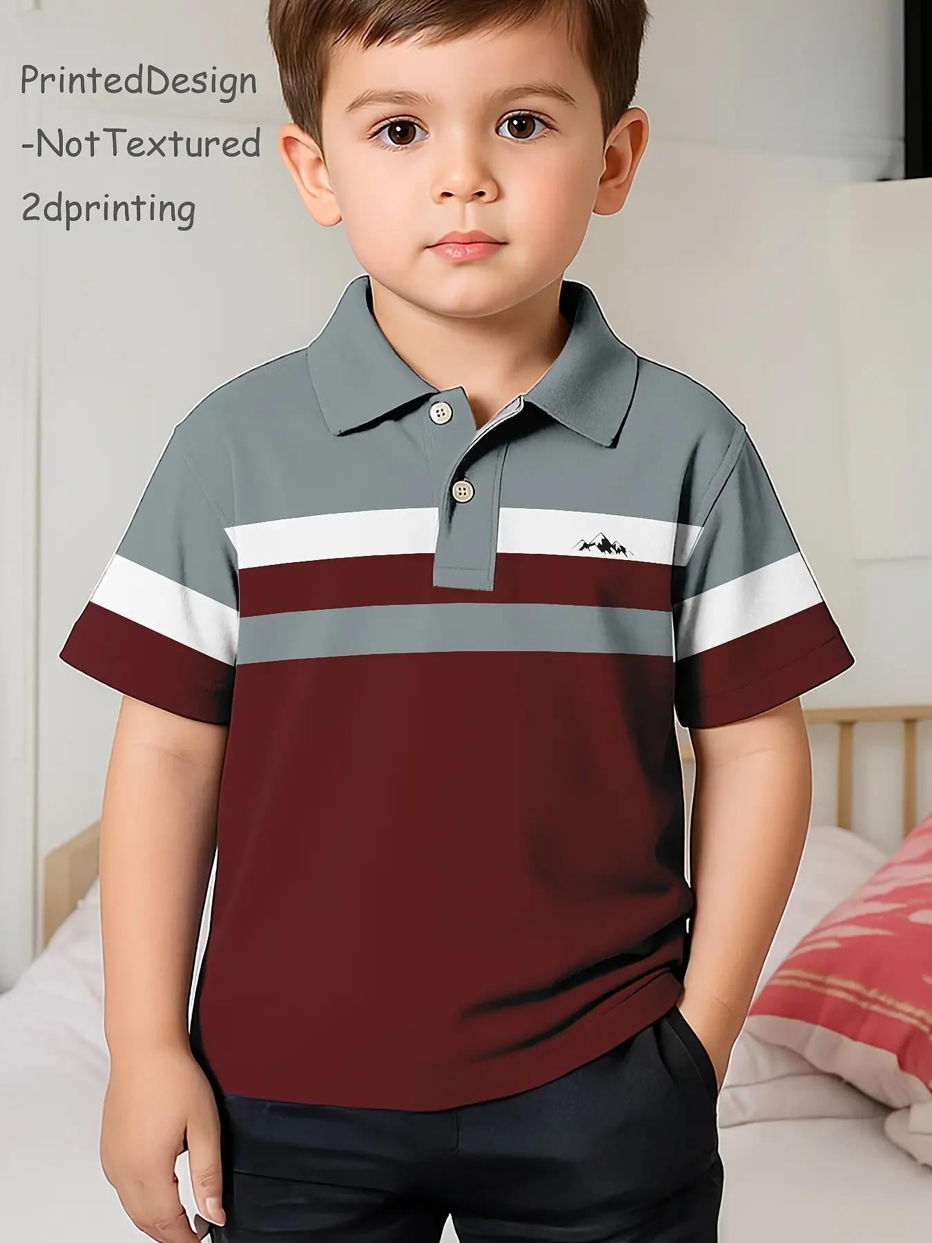 Boys' Printed Knit Polo Shirt, Kids Striped Plaid Short Sleeve Top, Five Color Options, Casual Slim-Fitting, All Seasons Wear