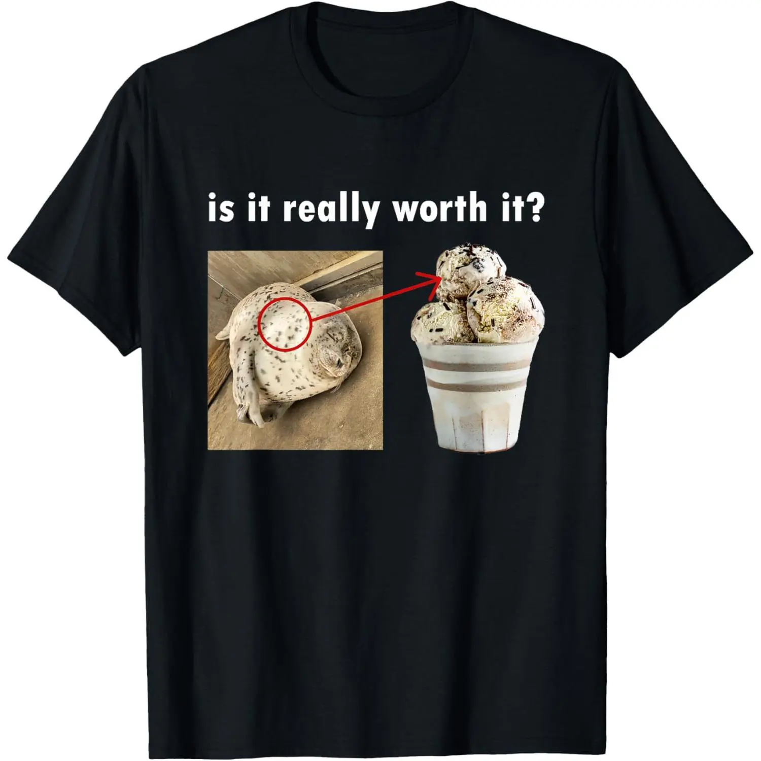 Women's Cotton Crewneck Short-Sleeve Sports Top - "Is It Really Worth It" Silly Seal Meme Art Funny Print, Breathable, Easy-Wash, Relaxed Fit Streetwear Basic