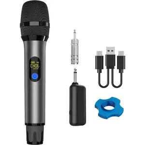 Metal Shell UHF  Microphone Professional, Handheld Cordless Dynamic Mic System with Rechargeable Receiver, Karaoke Microphone for DJ, Singing, Wedding, Party, Speech, PA