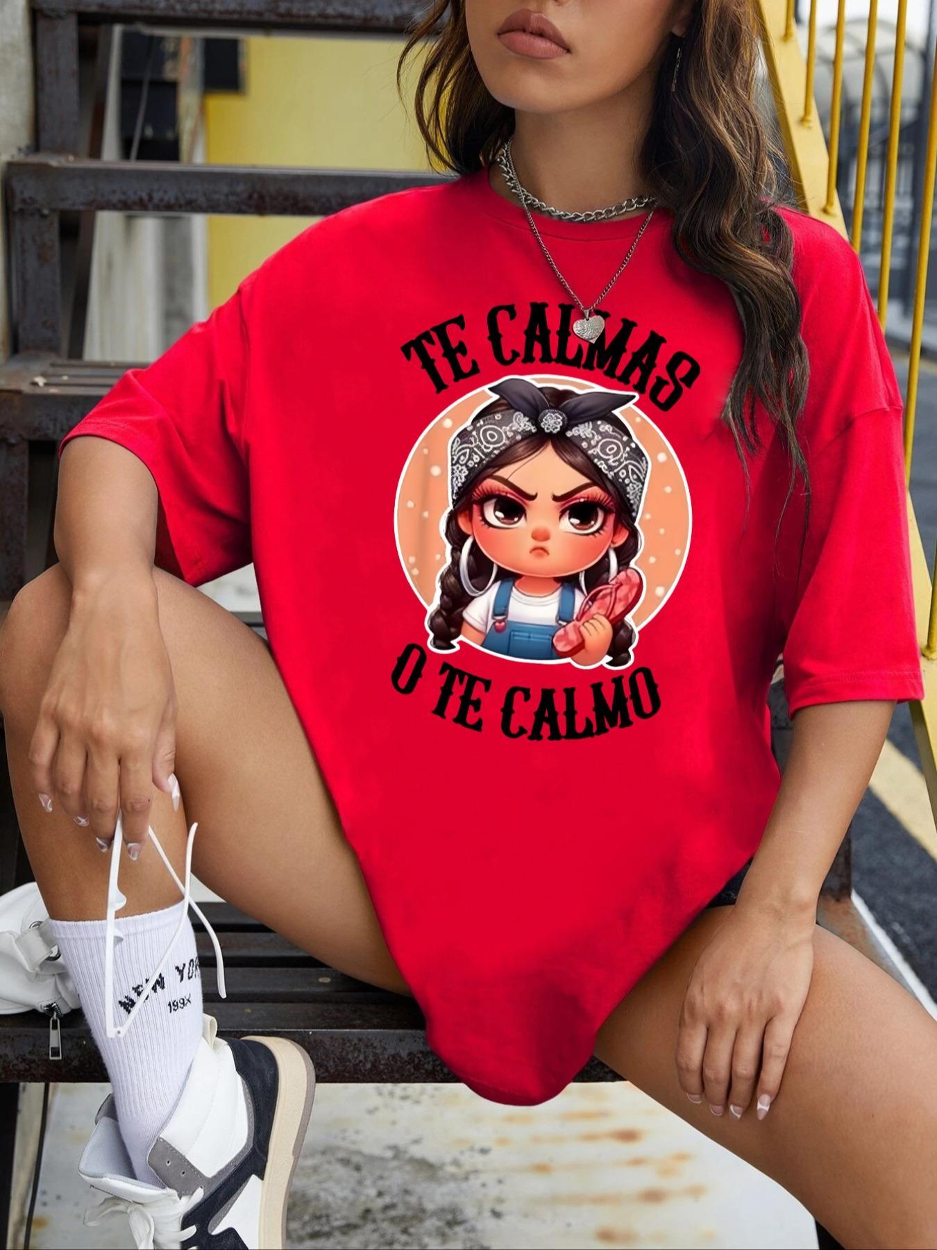 Women's Cartoon & Letter Print Round Neck Tee, Fashion Casual Short Sleeve T-shirt for Daily Wear, Ladies Summer Clothes