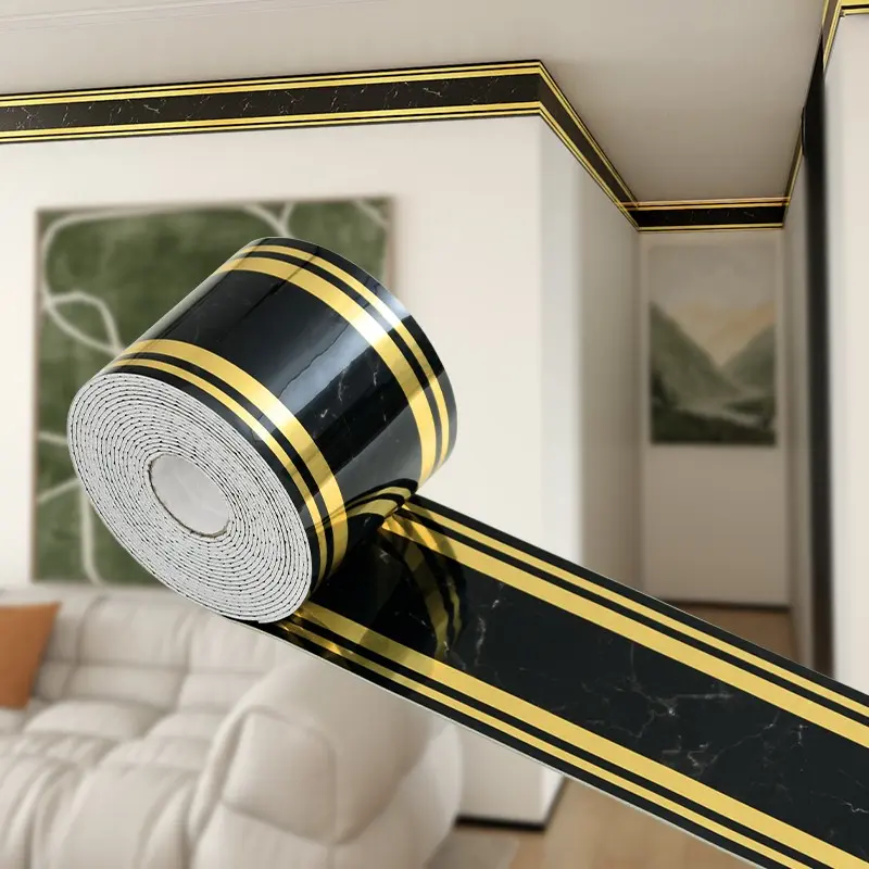 1 roll, 10cm*500cm (3.94in*196.85in), Vinyl Wall Base Baseboard Molding Trim, peel and stick wall decor, Suitable for Door Frames, Living Room And Floor Protection Strips, TV Background Walls And Bathroom Wall Stickers.