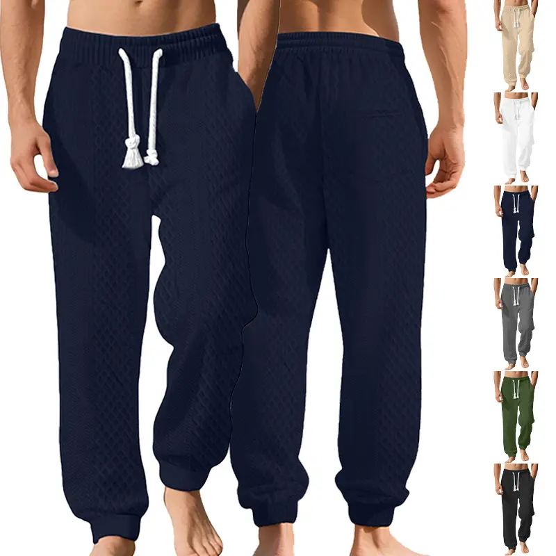 Men's Summer Knit Jacquard Joggers – Loose-Fit, Drawstring Waist, Cuffed Hem – Stylish European-Sized Casual Sportswear