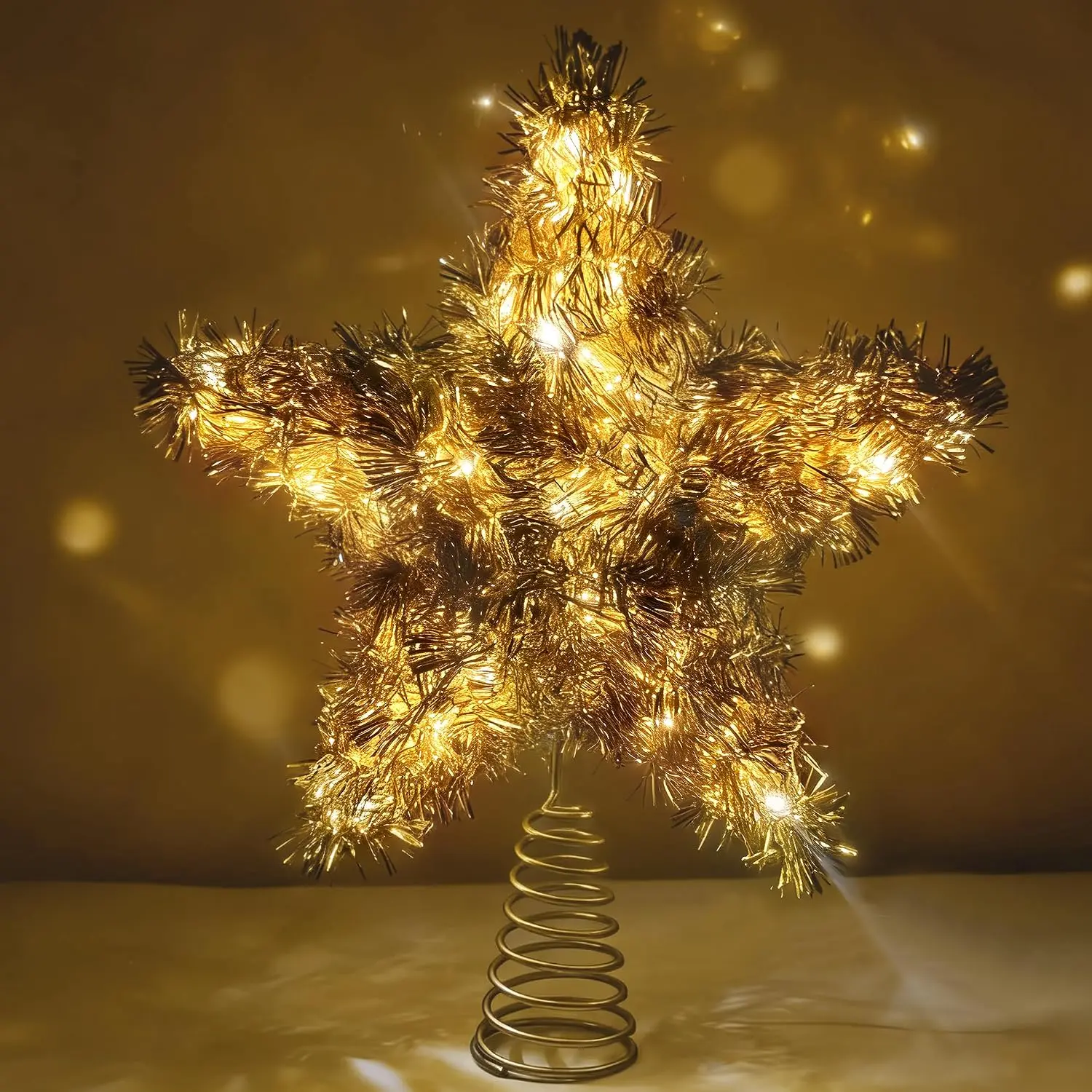 Christmas Tree Topper , Exquisite Christmas Decor, 10 Inch Shiny Iridescent Christmas Tree Decoration with 6H Timer, 20 Warm LED Lights for Xmas Tree, Holiday & Party, Indoor Decor