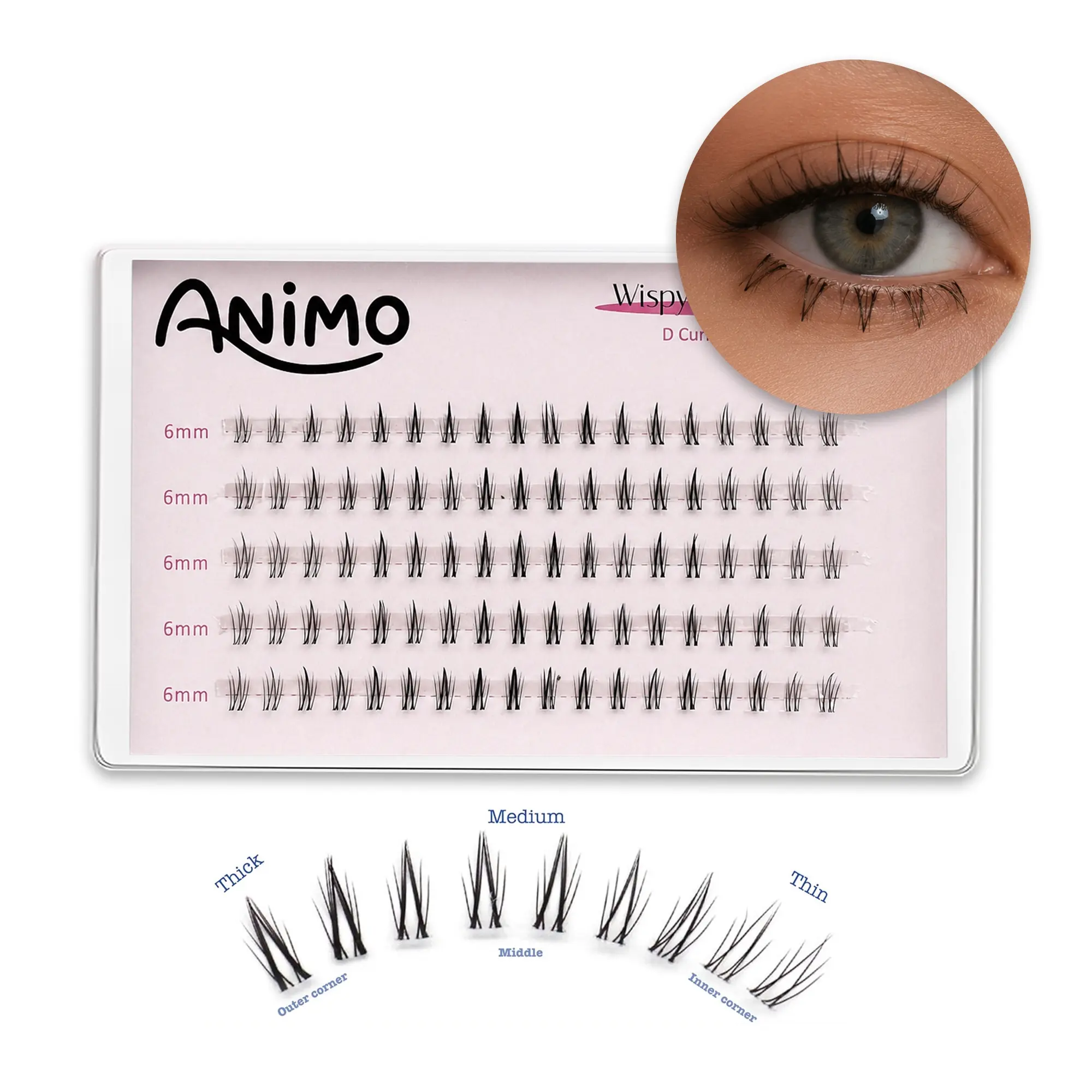 Animo Lower Lash Kit, Ultra Soft DIY False Eyelashes, Invisible Stem Design, Waterproof, Beauty Product, Solid Form, 1 Unit