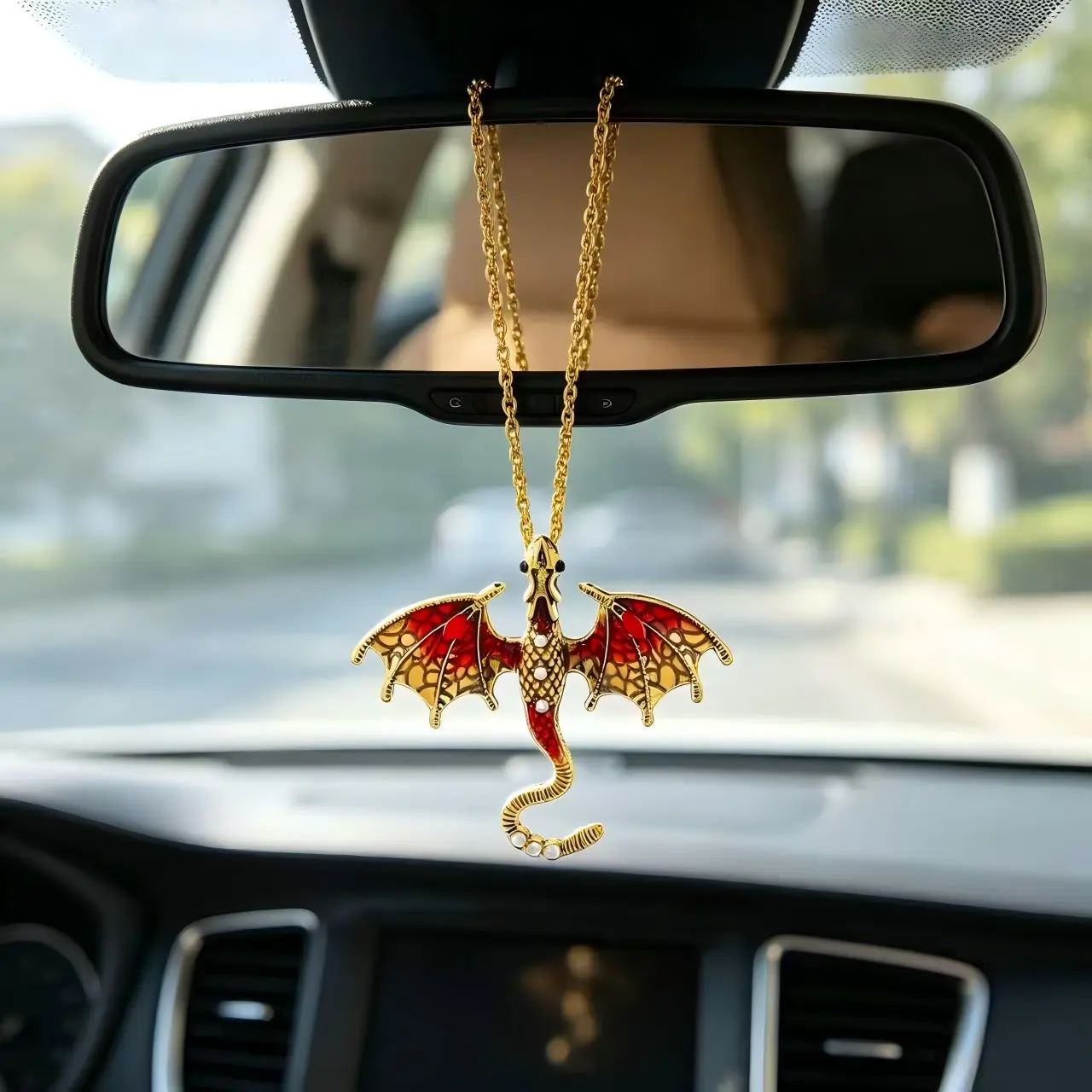 3pcs Dinosaur Dragon Car Mirror Hanging Pendant, Punk Goth Metal Dragon Car Accessory, Aesthetic Car Rearview Ornament For Men Women Gift, Gothic Car Accessories, Car Interior Ornaments
