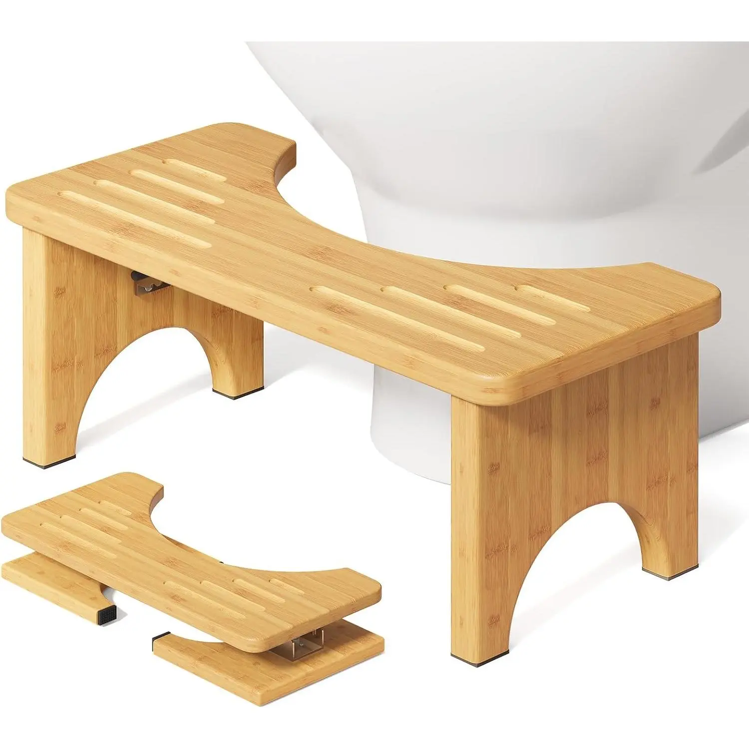 Foldable Squatting Potty for Adults & Kids, 7In Bamboo Wood Toilet Squat Stool, Portable Wooden Travel Poop Foot Step for Bathroom, Premium Flip Pooping Potty Stool
