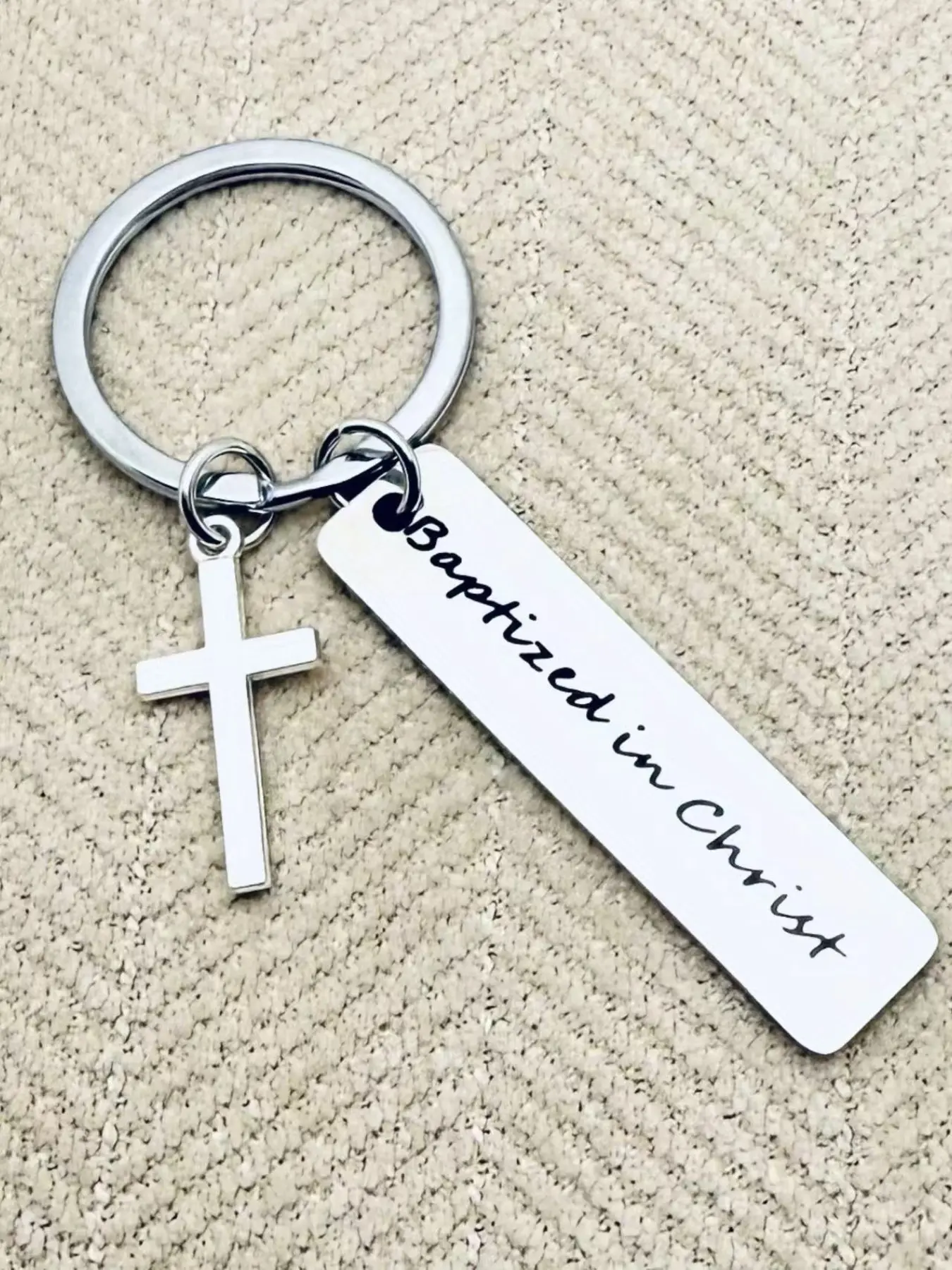 Baptism Gift Cross Keychain, Christian Baptism Key Ring, Men's Baptism Gift, Adult Baptism Keychain, Religious Jewelry
