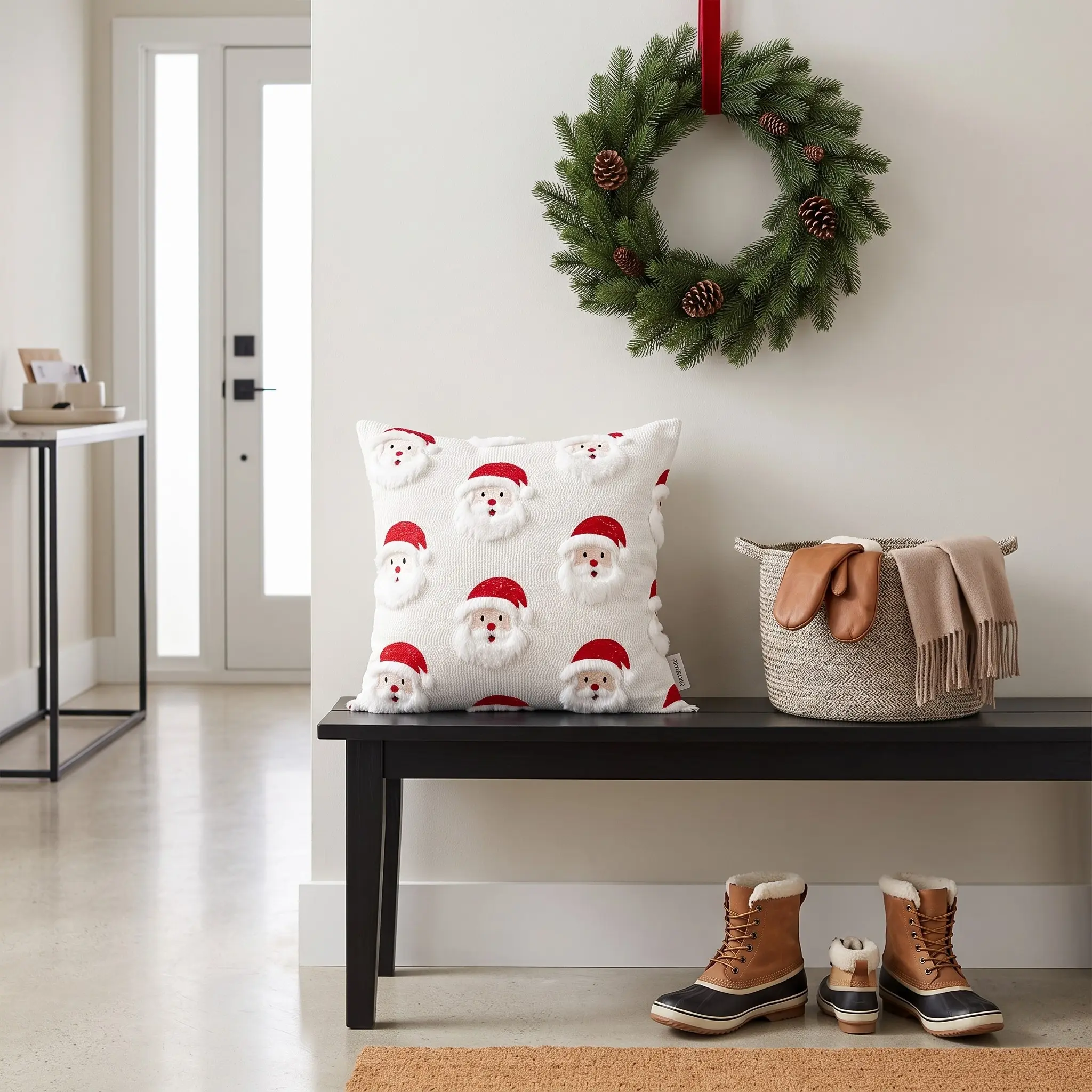 Santa Quilted Pillow Cover, Plush Cushion for Christmas & New Year, Nordic Style Holiday Decor, Sofa & Bed Cover Only, No Insert