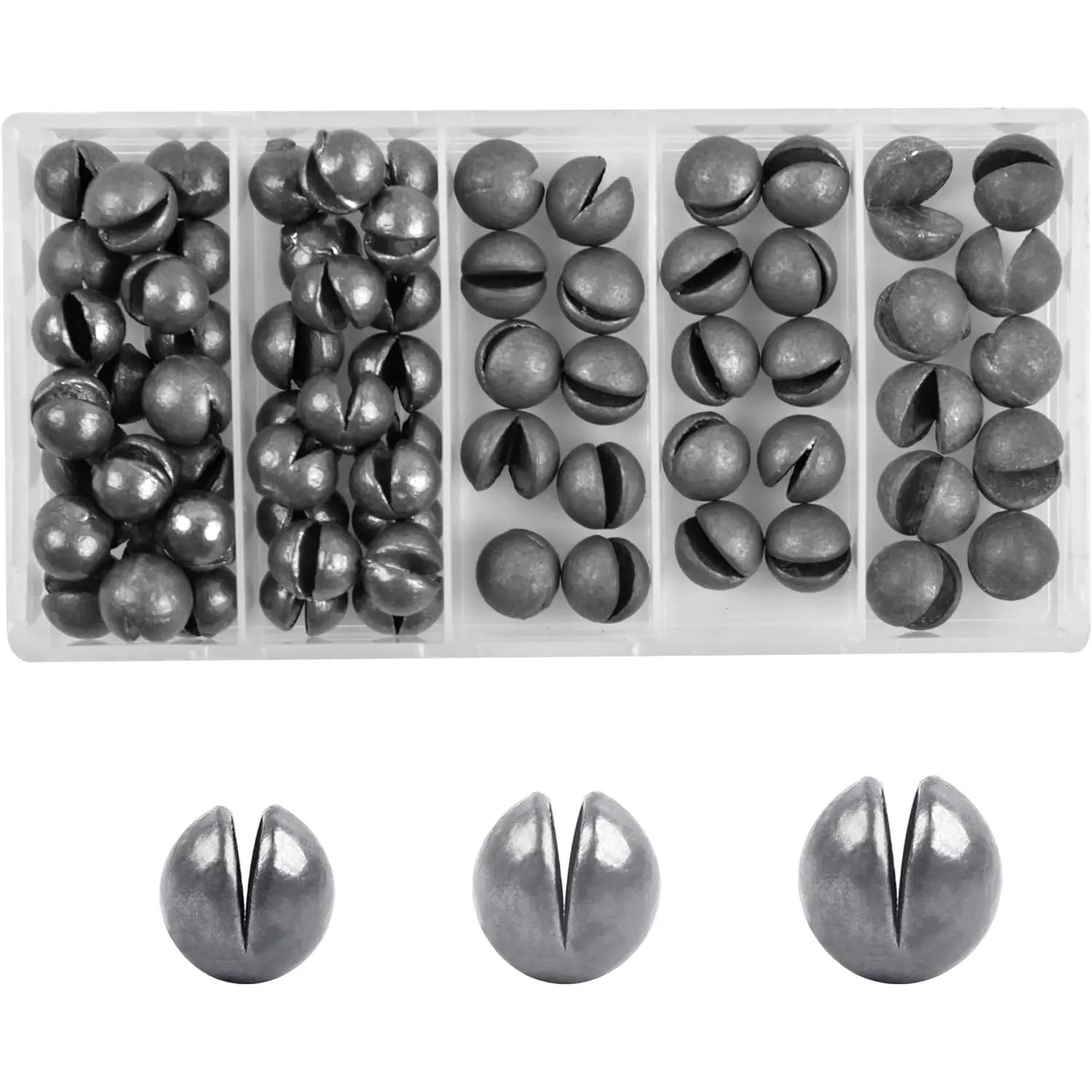 Split Shot Weights Kit - 70 Pcs Total, Multi-Size Open Mouth Removable Round Lead Weights, Fly Fishing Line Egg Sinkers for Fresh/Saltwater, Pure Lead