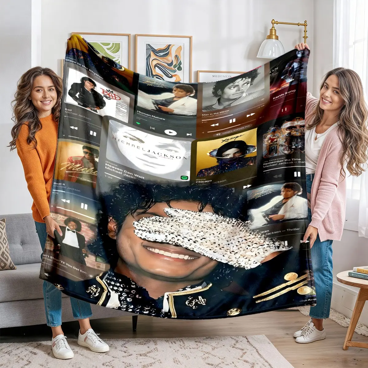 Michael Jackson Music Player Collage Flannel Blanket Throw, Vintage Album Covers, Iconic Glove Portrait, Perfect Gift for Mj Fans