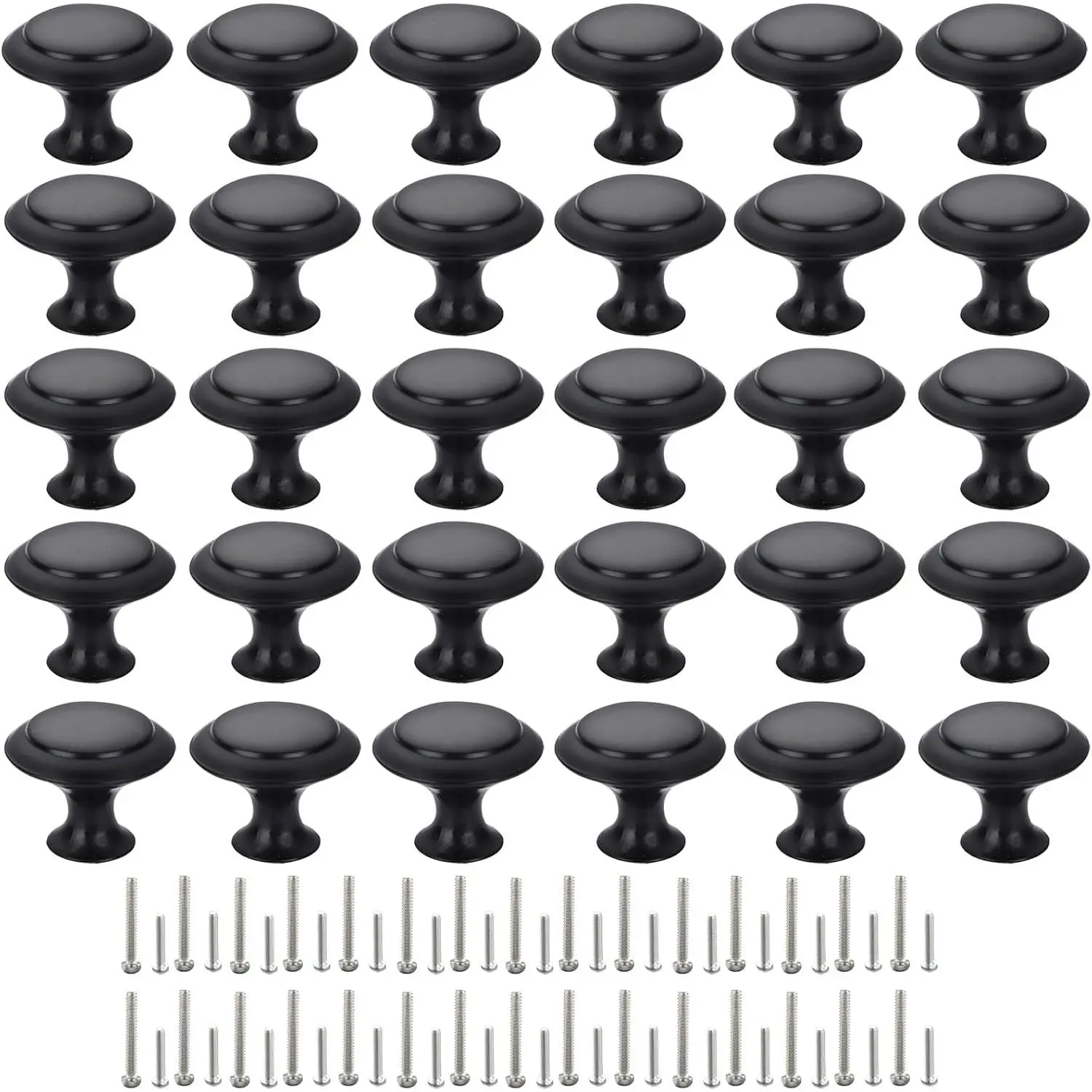 Cabinet Knobs, 30 PCS 30mm Dresser Knobs, Premium Drawer Knobs, Metal Furniture Handles, Black Zinc Door Knobs for Closet- 1-1/6 Inch Diameter Round Drawer Pulls Kitchen Knob Hardware with Screws DIY