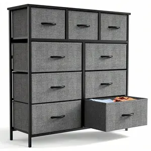 Fabric Dresser with 9 Drawers, Steel Frame, Wood Top, 39.37 x 11.81 x 39.37 Inches, 66 lb Fabric_Dresser for Bedroom, Closet