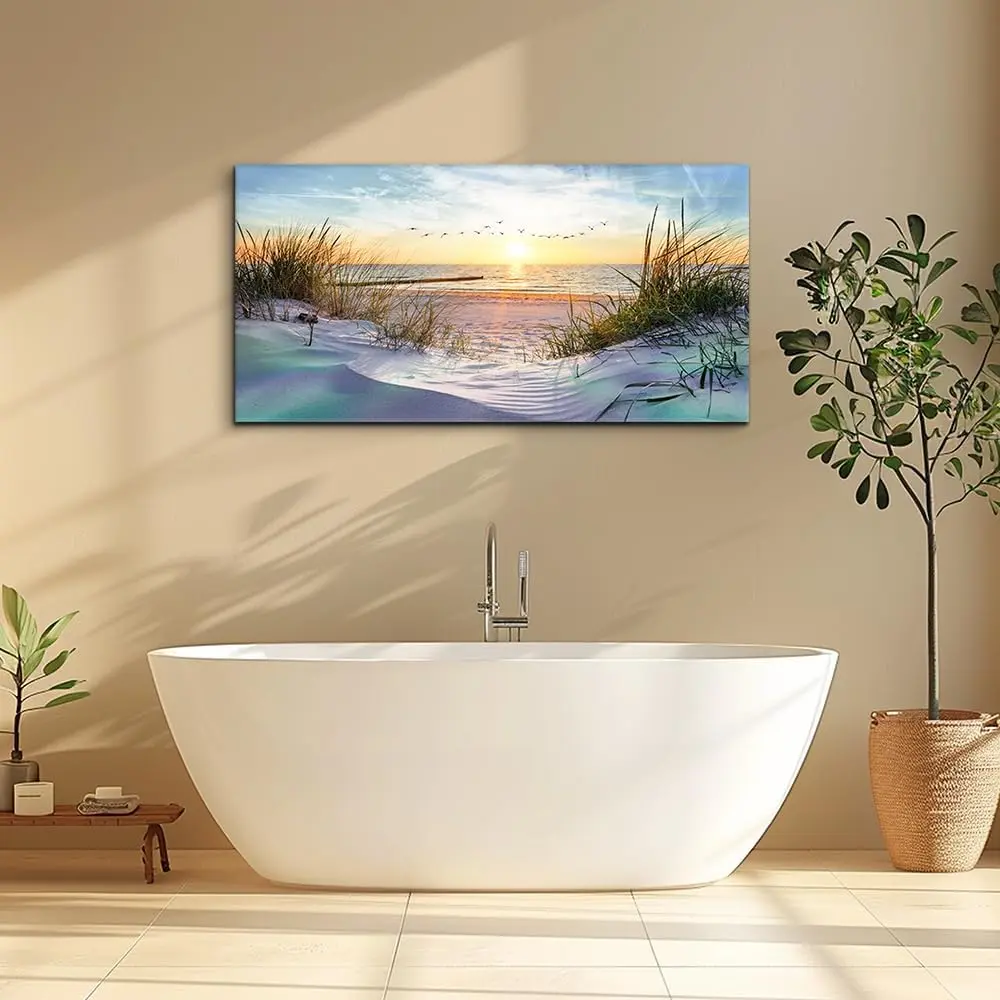 Canvas Wall Art For Living Room Large Size Wall Art Decor For Bedroom Blue Ocean Beach Landscape Paintings Artwork Office Decorations Seascape Wall Pictures Modern Room Home Decor Works