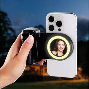 Magnetic Selfie Ring Light, Snap Grip with Detachable Bluetooth-compatible Remote Control for iPhone, Rechargeable LED Fill Light, Smartphone Camera Handle with 1/4 thread, Photo Shooting Acccessories Compatible with Magsafe
