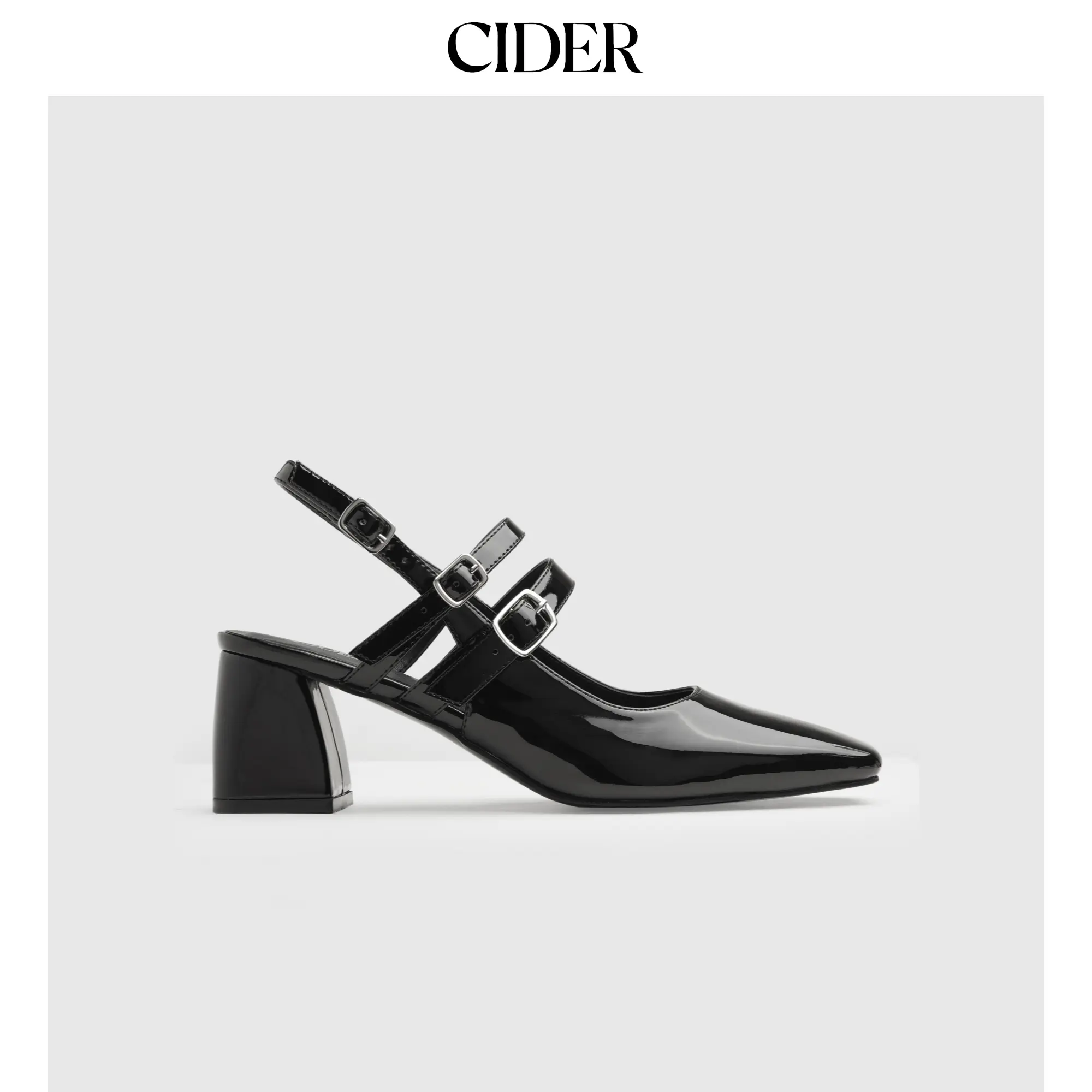 Cider [3 colors, size 36-41] Point Toe Slingback Chunky Heels