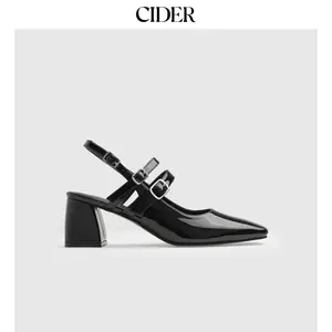 Cider [3 colors, size 36-41] Point Toe Slingback Chunky Heels