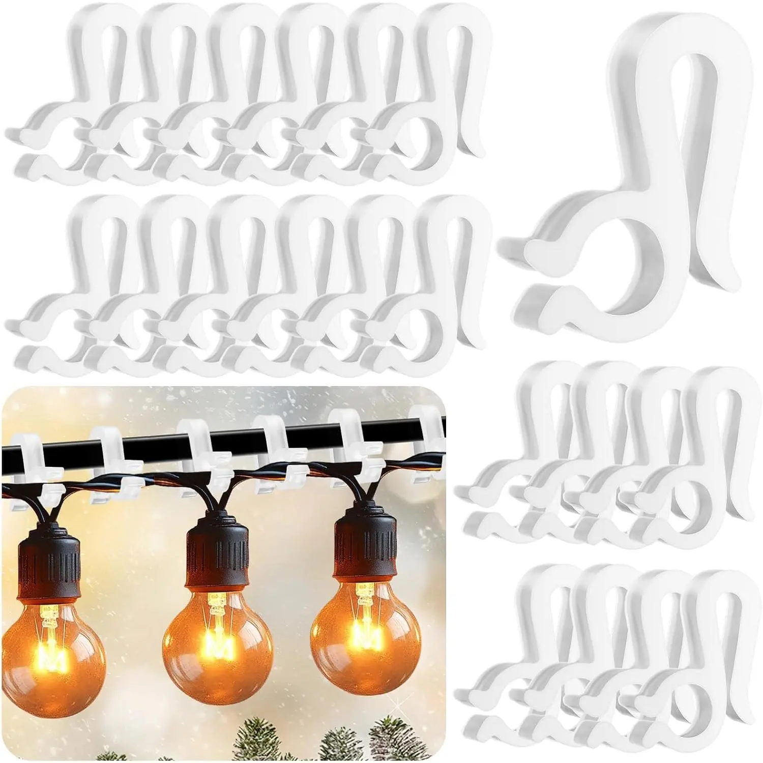 150 count Holiday Light Clips, Outdoor Christmas Light Hooks | Plastic Gutter Hooks for Christmas Lights, Outdoor Light Clips for Halloween String Lights, Eaves Railings Roof  Hooks