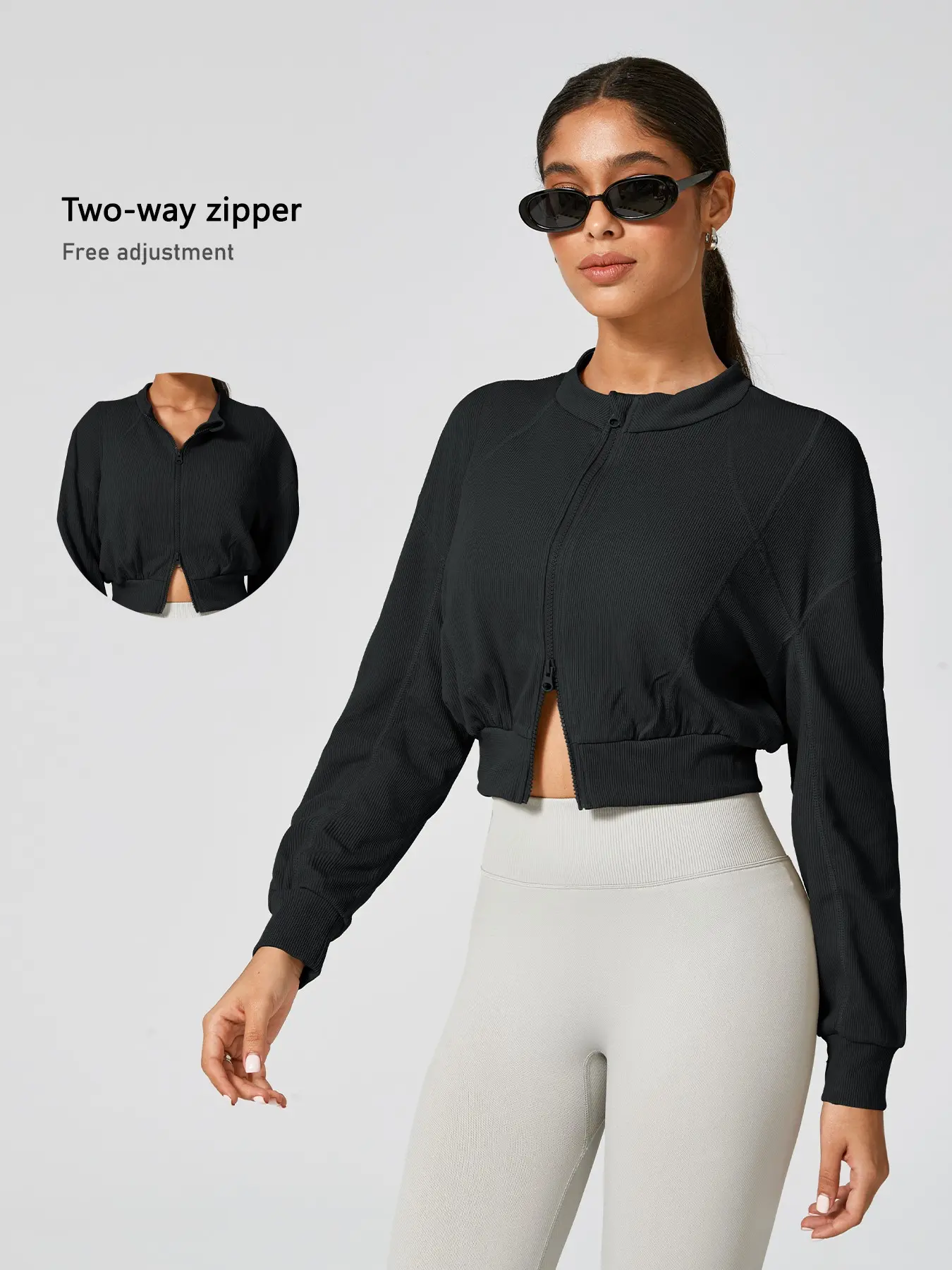 Women's Sporty Long Sleeve Jacket, Loose Fit, Breathable Knit Fabric, Casual Pure Color Design, Comfortable Shoulder Pads, Daily Wear