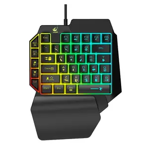 2-In-1 Half-Hand Game Keyboard, 35 Keys Wired Mechanical RGB Illuminated, Wrist Rest, Game Mouse, Android/iOS Mobile Game Converter
