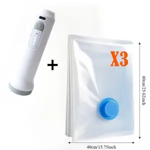 Portable rechargeable electric vacuum pump with handy handheld design, ideal for clothes & bedding storage. Comes with 3pcs premium vacuum compression bags for multi-scene use. durable compression bags prevent dampness and dust for long-term tidy storage.
