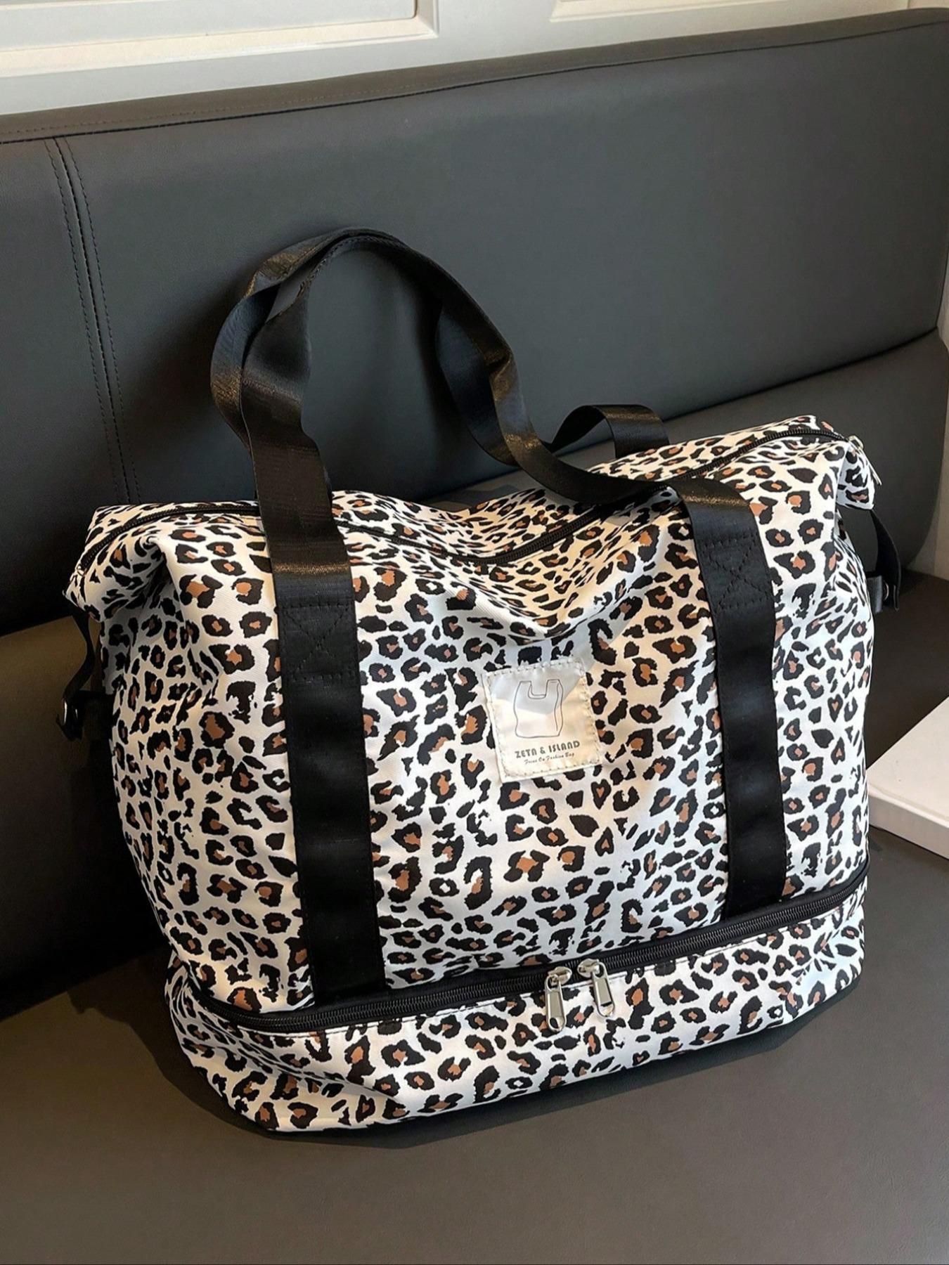 Leopard Print Large Capacity Travel Bag, Lightweight Short-distance Travel Bag, Multi-functional Suitcase Shoulder Bag for Women & Men, Fashionable Patterned Bag, Lightweight Outing Bag, Convenient Carry Bag, Fashionable Duffel Bag, Duffle Bag Travel