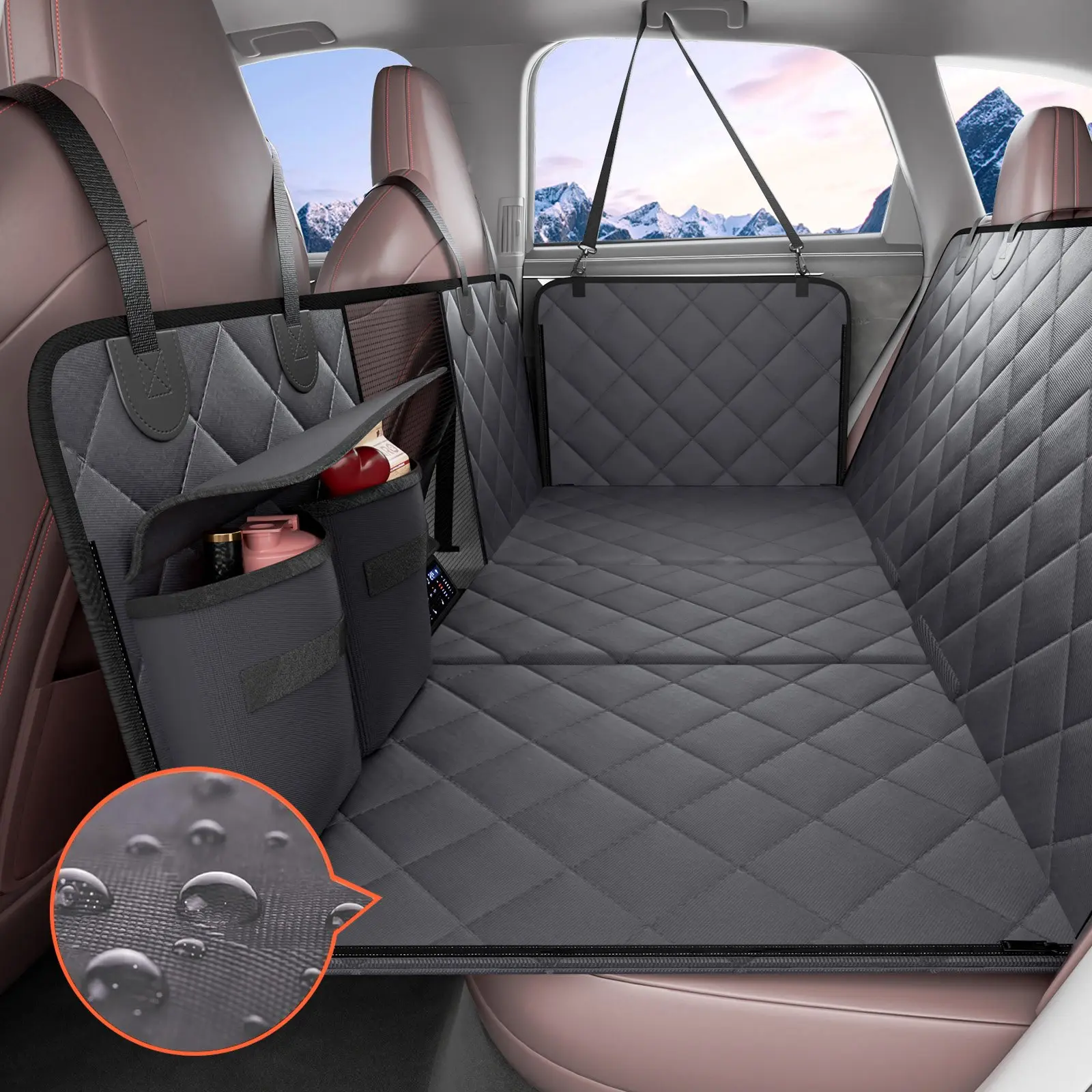 VEVOR Back Seat Extender for Dogs, Dog Hammock for Car Back seat, Waterproof Hard Bottom Dog Car Seat Cover for Back Seat 54" x 24", Supports 400lbs with Mesh Window and Storage Pocket for Car, SUV