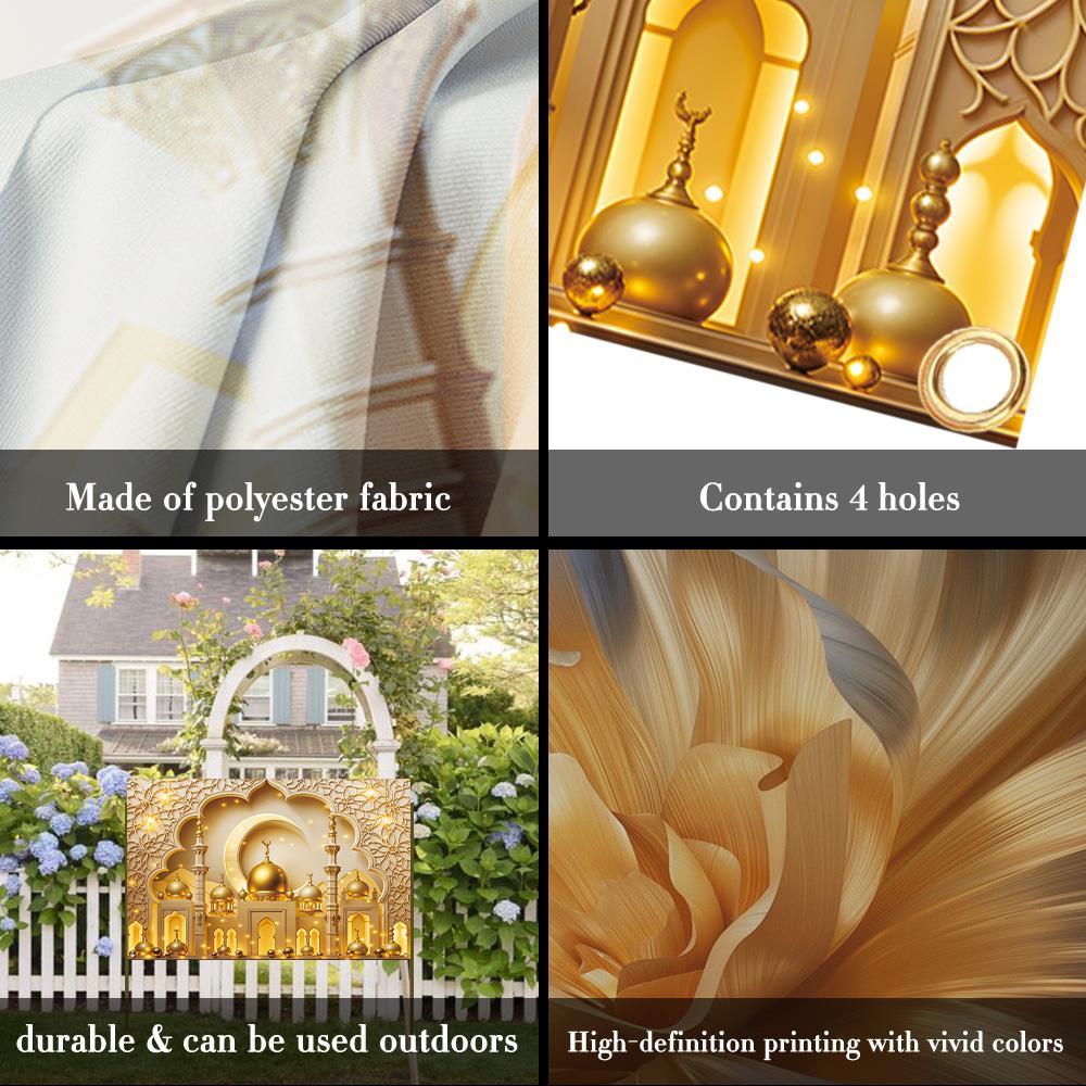 Ramadan Theme Backdrop, 1 Count Exquisite Mosque & Moon Pattern Backdrop, Decorative Banner for Home Party Wedding Festival