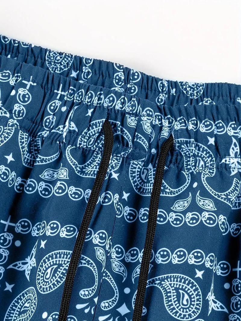 Men's Paisley Print Drawstring Waist Shorts, Shorts for Men, Comfy Clothes for Men, Casual Pocket Design Straight Leg Shorts for Summer, Men's Bottoms for Beach Vacation, Summer Beachwear 2024