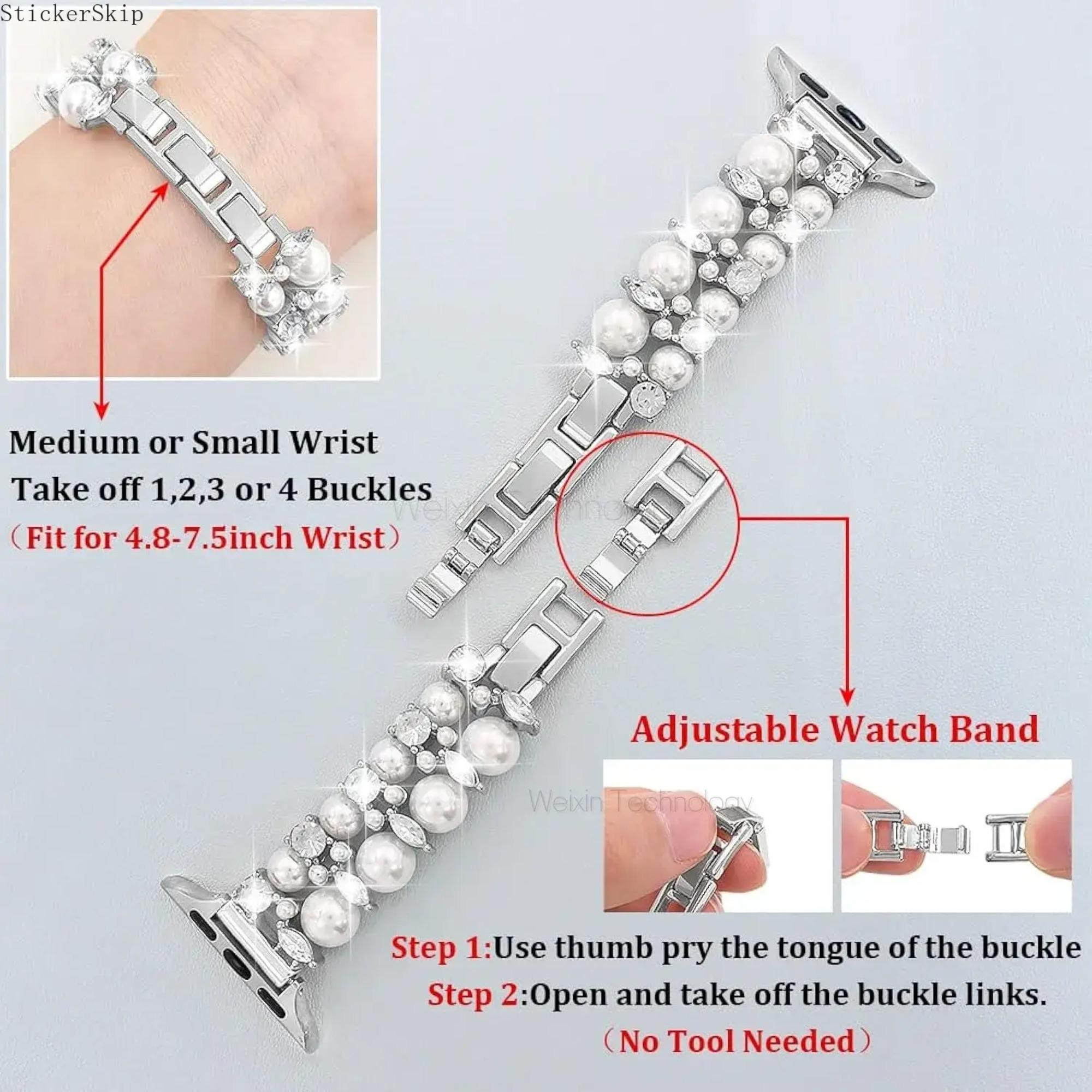 2026 NEW Elegant Pearl Beaded Apple Watch Band for Women – Elastic Stretch Bracelet Strap with Rhinestone Bling, Compatible with 38–49mm Series 4–11, SE & Ultra, Jewelry Wristband for Party, Wedding & Gift