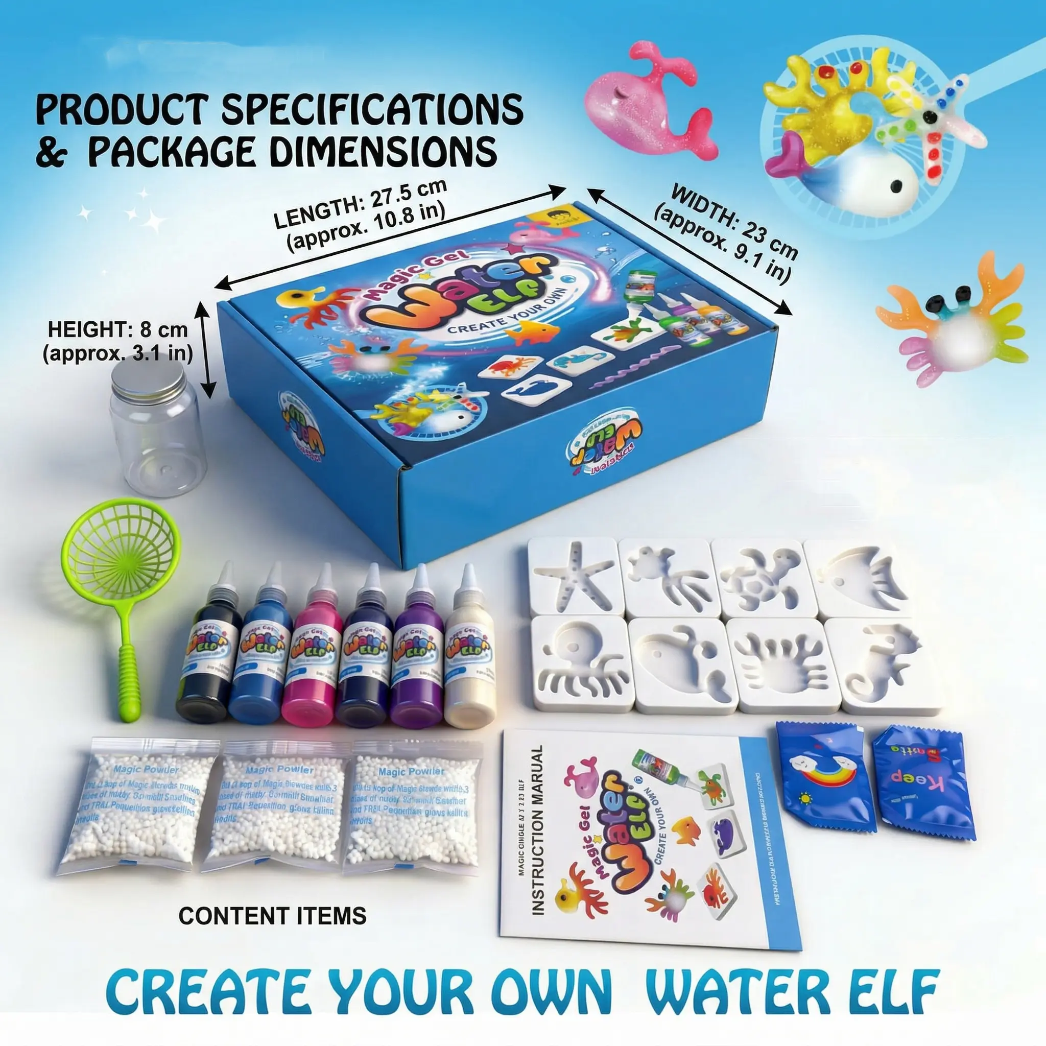 STEM Sensory Craft Activities for Boys & Girls |Magic Water ELF Kit - 12 Colors & 8 Molds DIY Water Toy Creative Gel Maker | Aqua Fairy Toy Set Birthday Gift for Kids