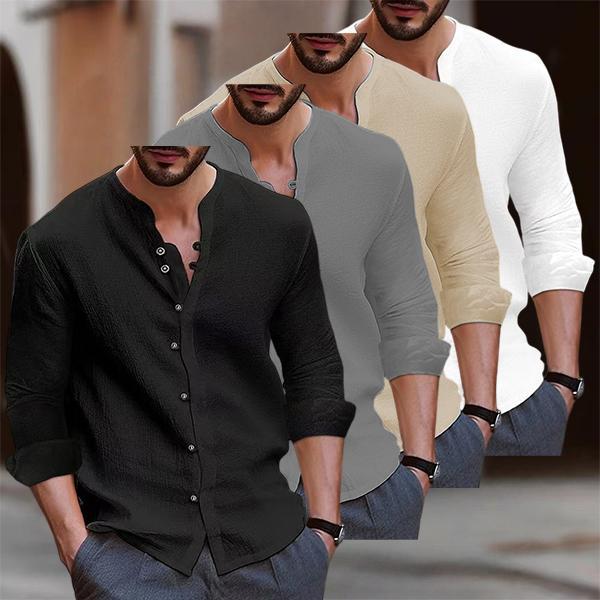 Men's Vintage Button-Up Shirt - Available in Multiple Colors. Made of Linen and Polyester - Lightweight, non-stretch shirt, perfect for spring and summer wear, can be paired with formal or casual attire.