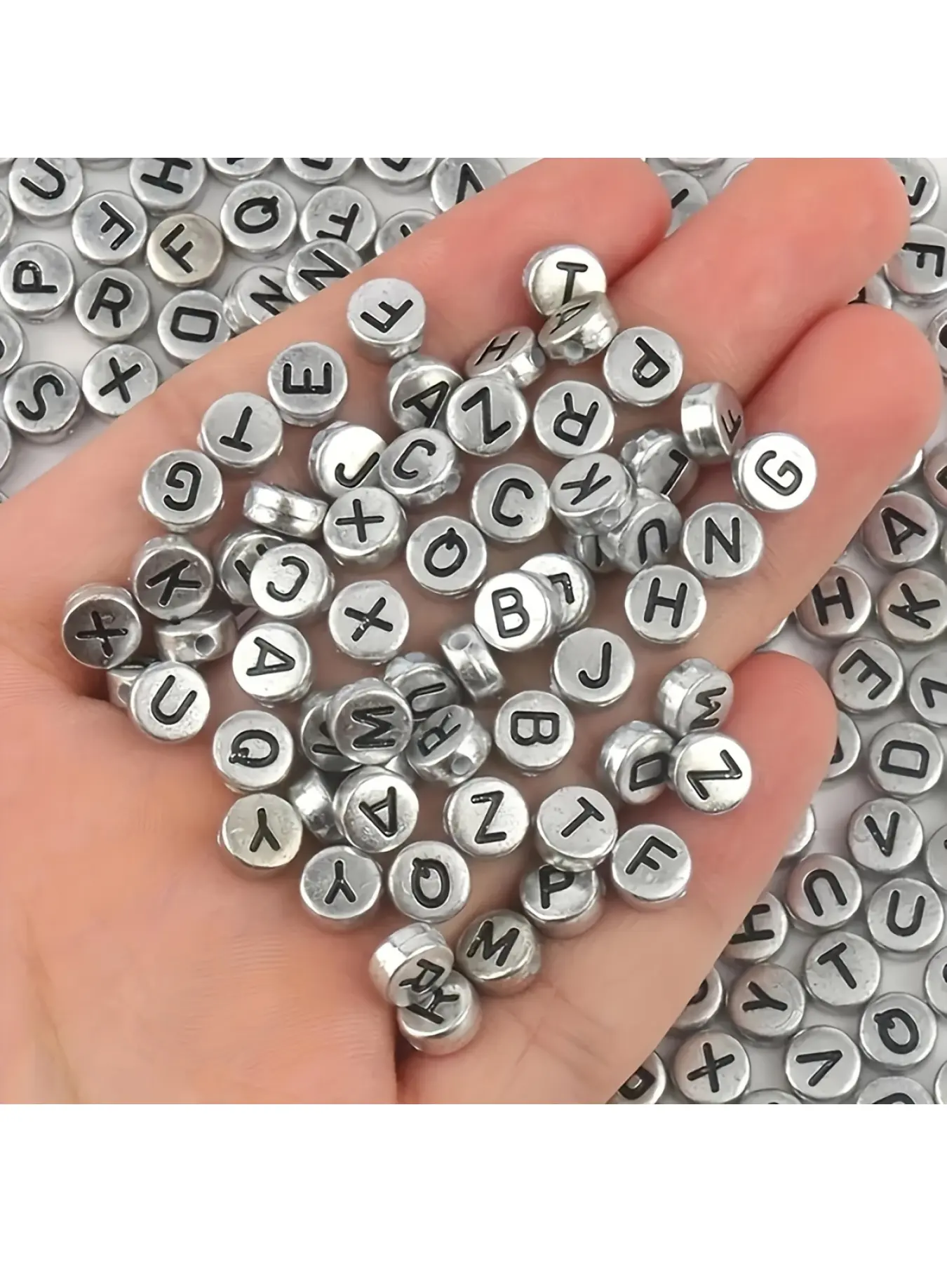 500/100 pieces 4X7mm silver round letter acrylic beads, fashion women's phone chain pendant