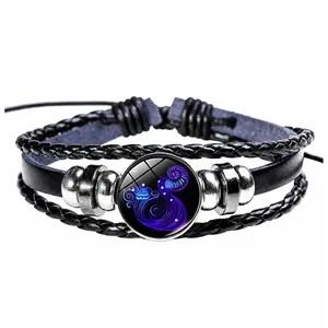 Adjustable 12 Zodiac Signs Leather Bracelet, Zodiac Themed Jewelry Accessory, Ideal for Couples & Zodiac Lovers, Stylish Exquisite Birthday Gift for Lovers, Family and Friends
