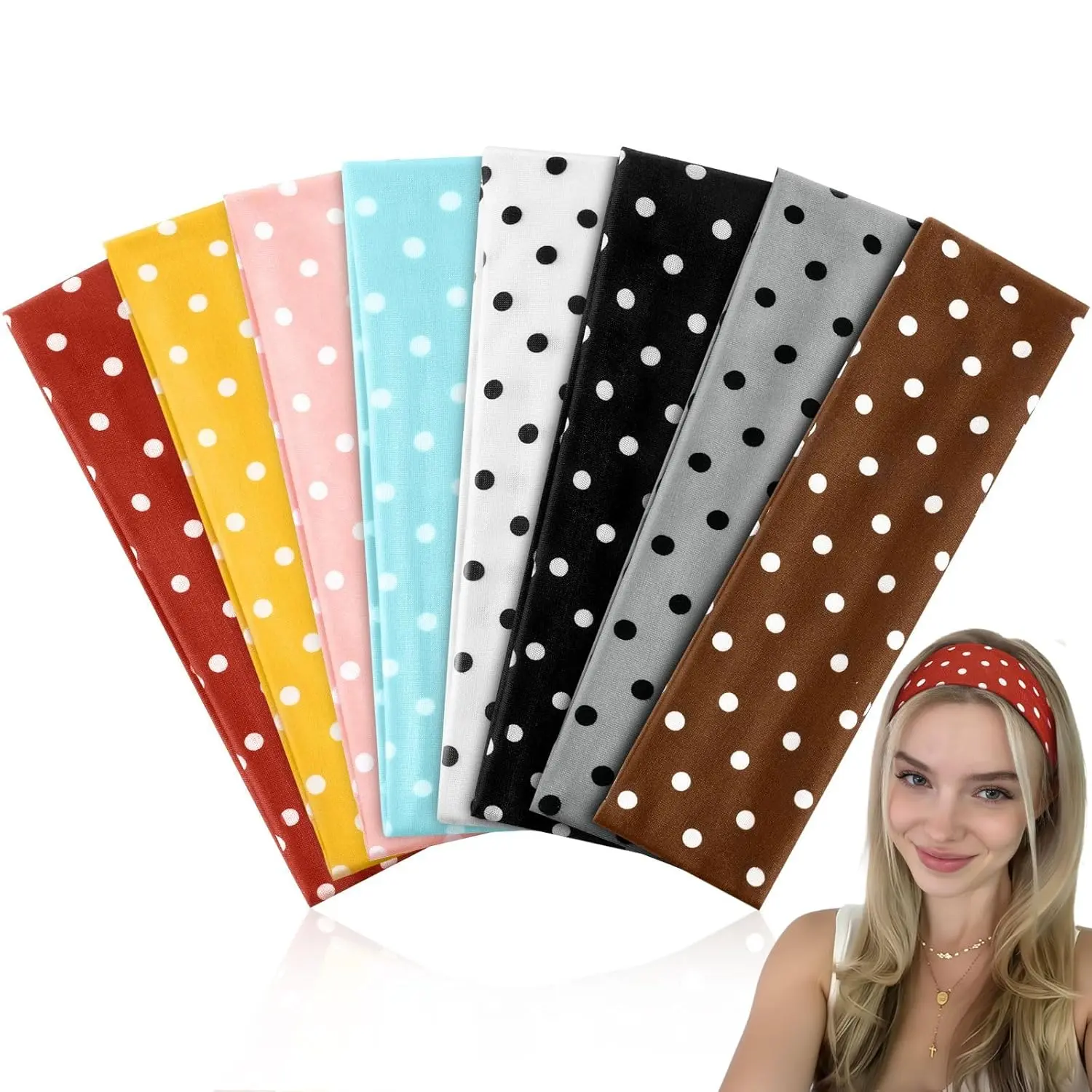 Women's Non-Slip Soft Retro Polka Dot Headbands, 8pcs Hair Accessories, Valentines Gift for Teen Girls Mom, Stocking Stuffers Easter Basket Fillers, Head Bands, Female, Girl Accessories