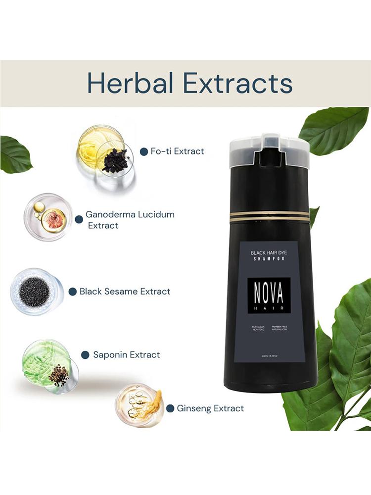 [Dyeing your own hair] NOVA Hair Dye Shampoo & Champu Para Canas - Natural 3-in-1 Instant Gray Coverage for Men & Women (Black) Dark Haircare