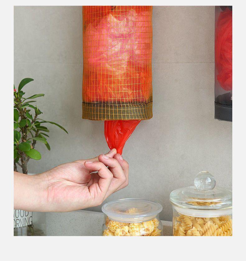Free 2 Self-Adhesive Hooks,2 Counts Plastic Bag Storage Bag,Hanging Foldable Mesh Bag,Garbage Bag Organizer,Kitchen Storage Bag,Kitchen Organizer,Household Items. reusable plastic pouch case w vegetable fruit meat self-adhesive hook