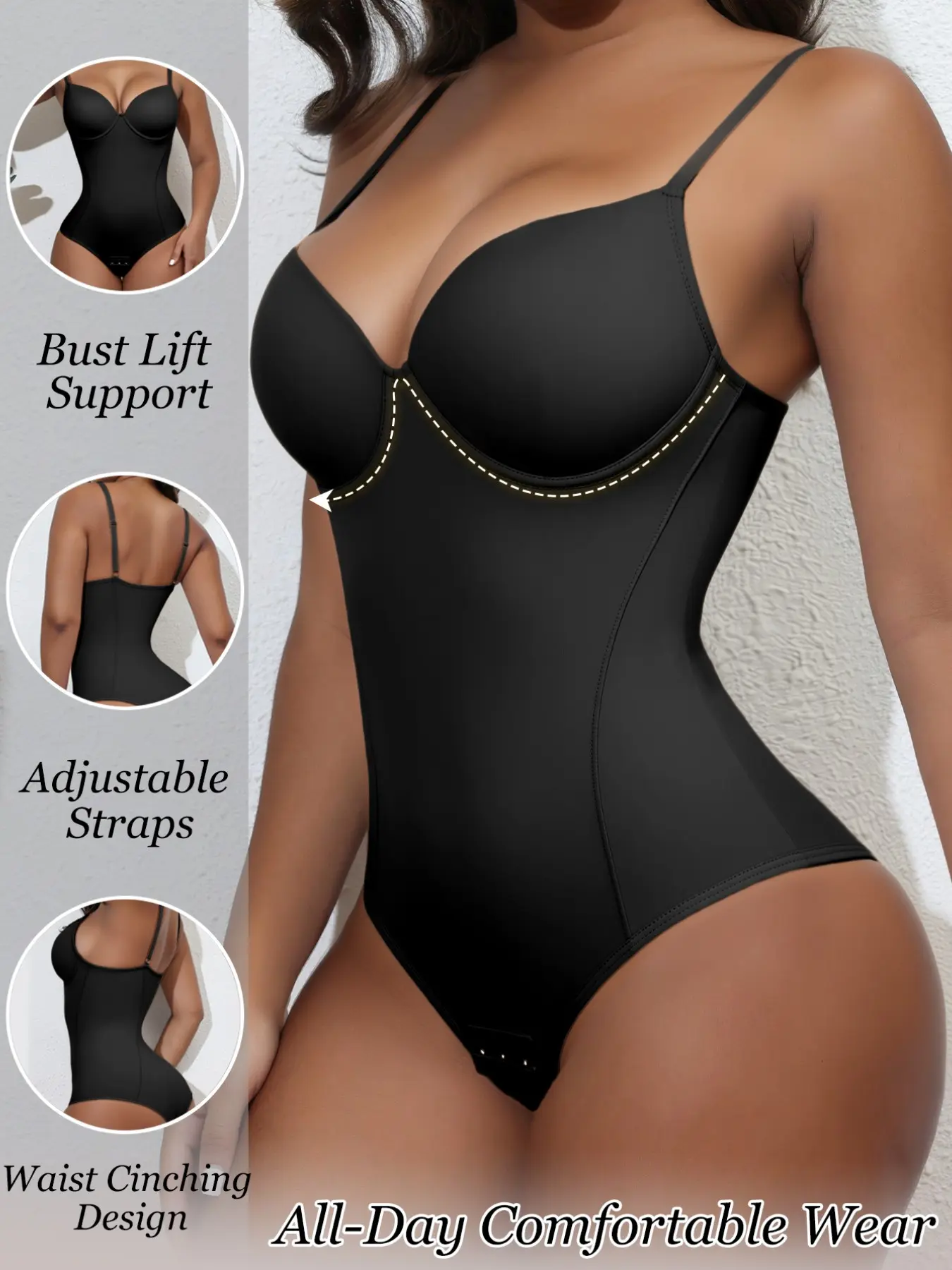 Sexy Chic Plain Shapewear Jumpsuit Bodysuit, Faja Shaper Bodysuit, Hourglass Shape, Push-Up Bra Support, Adjustable Straps, All-Day Comfort, Perfect for Daily Wear & Dates
