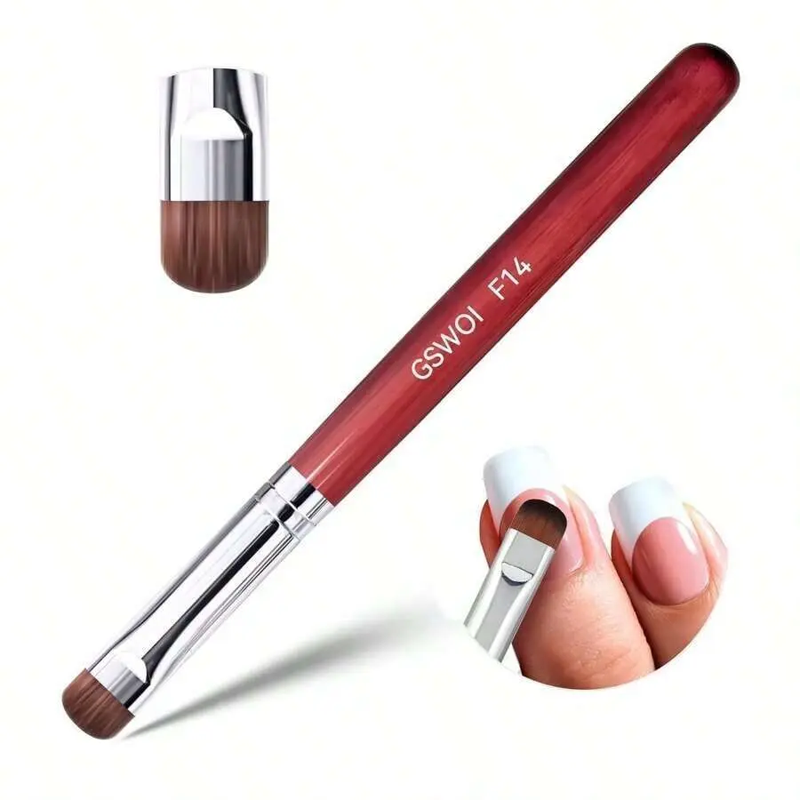 Dual-Ended Flat Gel Nail Art Brush with Red Handle - Professional Nylon Bristles Precision Manicure Tool for DIY Salon, Home Nail Design, French Tip Painting