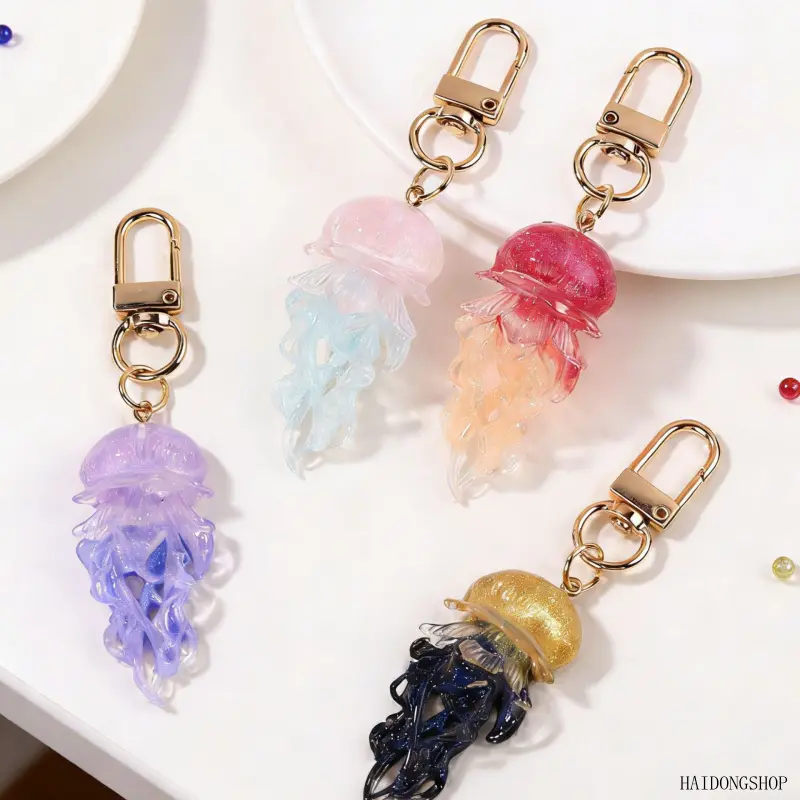 Mermaidcore 5 Pack Mixed Color Glossy Drip Resin Jellyfish Bag Charms, Transparent Ocean Themed Car Keychain Pendant Set, Kawaii Coastal Summer Accessory For Teens Daily Backpack Beach Casual Outfits,tassel,decor
