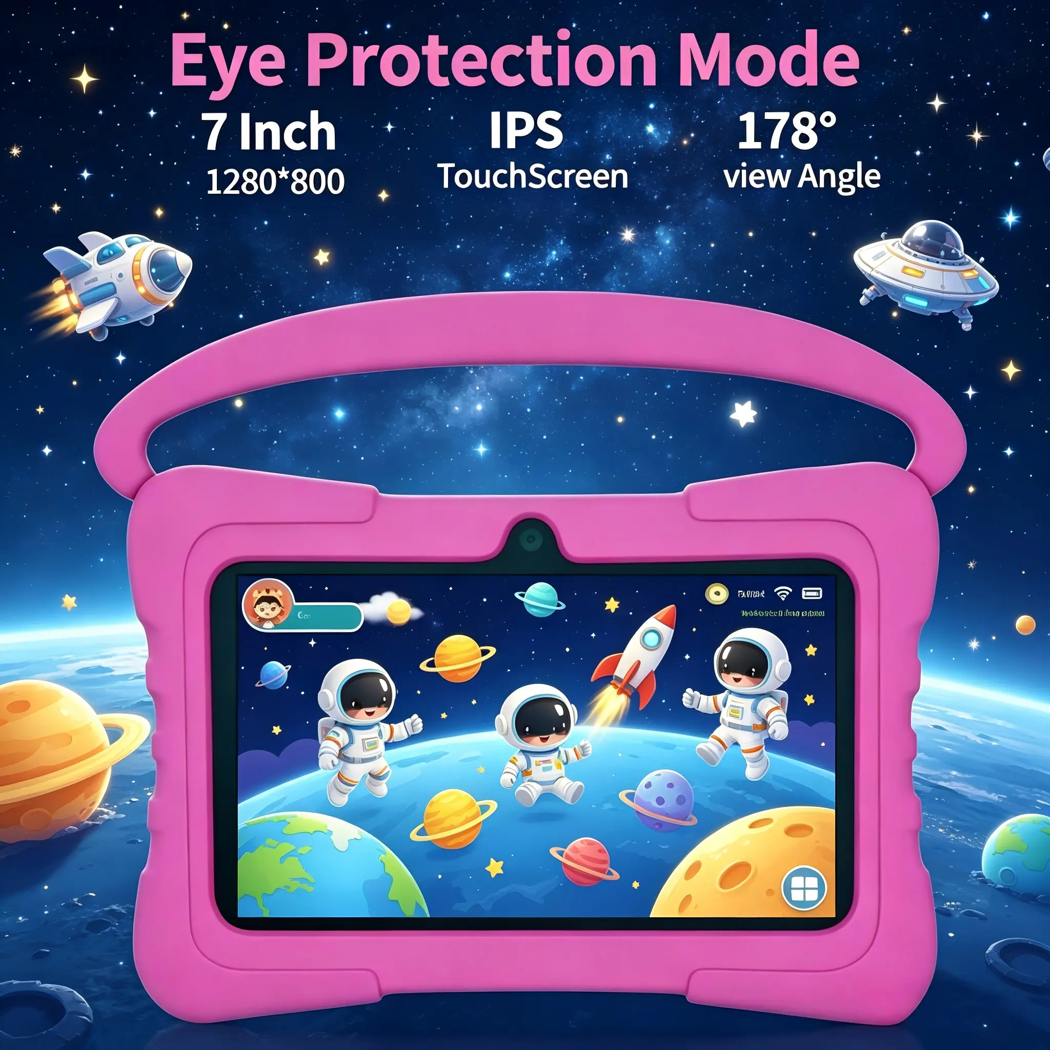 7 Inch Android Tablet, 1gb RAM + 16GB Storage, Wi-Fi Bluetooth-compatible, Dual Camera, Parental Control, Eye Protection, Shockproof Case, Early Education